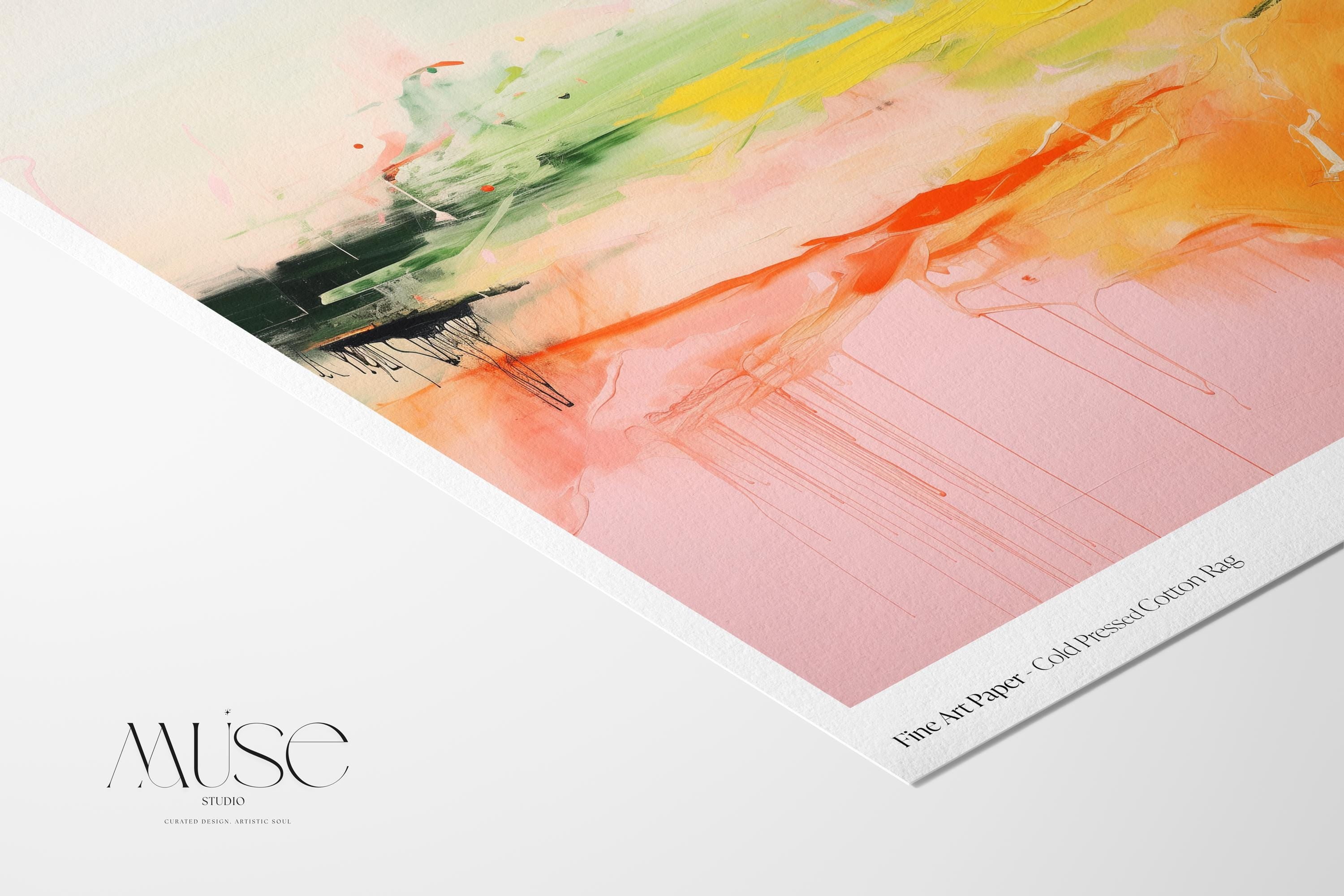 Fine Art Poster Print in Pink and Green, Large Horizontal Abstract Landscape Wall Art, Modern Decor Art for Living Room or Office 290