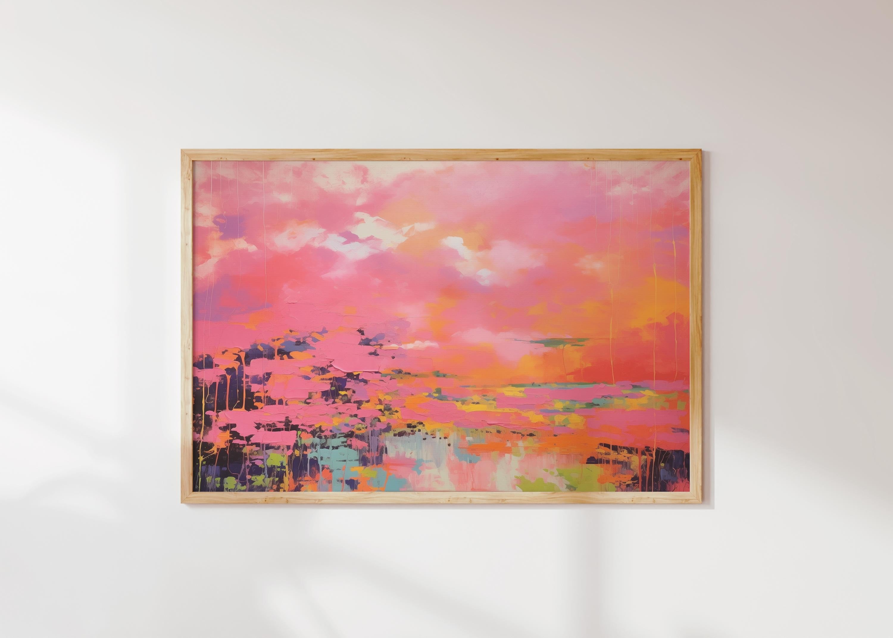 Pink and Orange Fine Art Poster Print, Horizontal Abstract Wall Art for Living Room or Office, Vibrant Colorful Modern Decor Art 313
