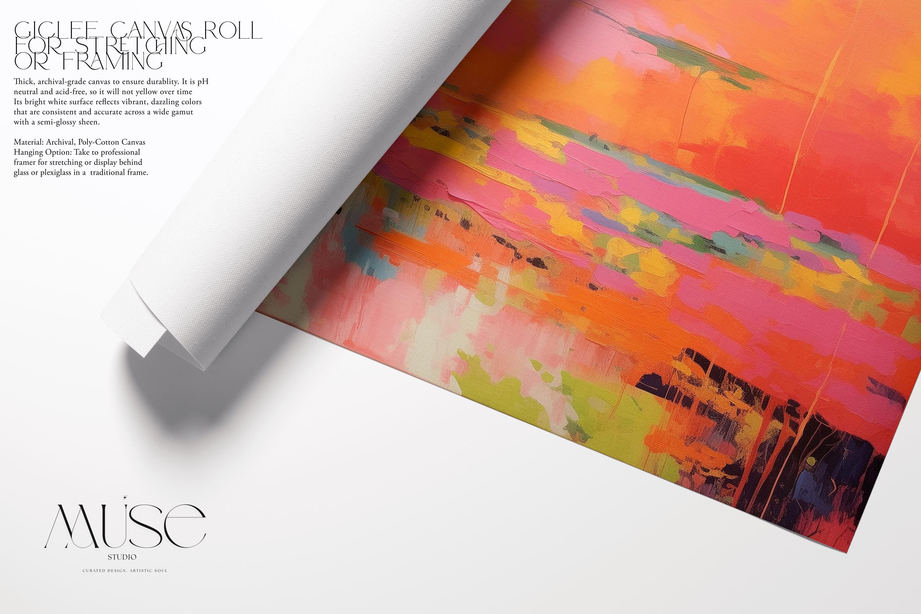 Pink and Orange Fine Art Poster Print, Horizontal Abstract Wall Art for Living Room or Office, Vibrant Colorful Modern Decor Art 313