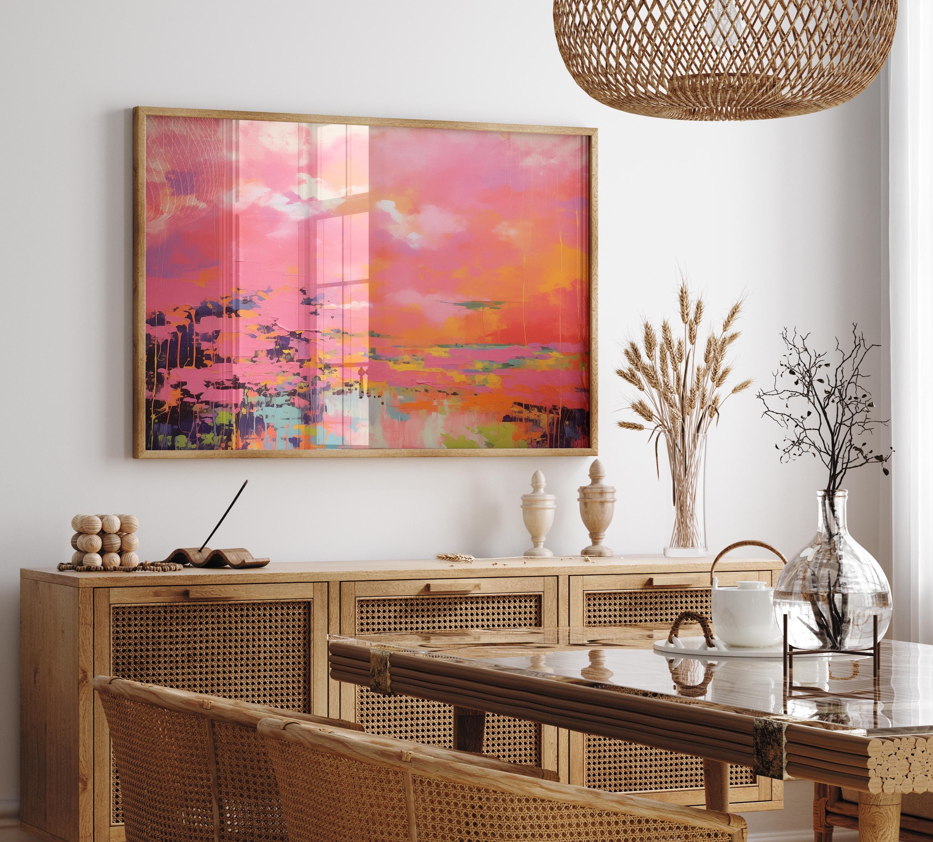 Pink and Orange Fine Art Poster Print, Horizontal Abstract Wall Art for Living Room or Office, Vibrant Colorful Modern Decor Art 313