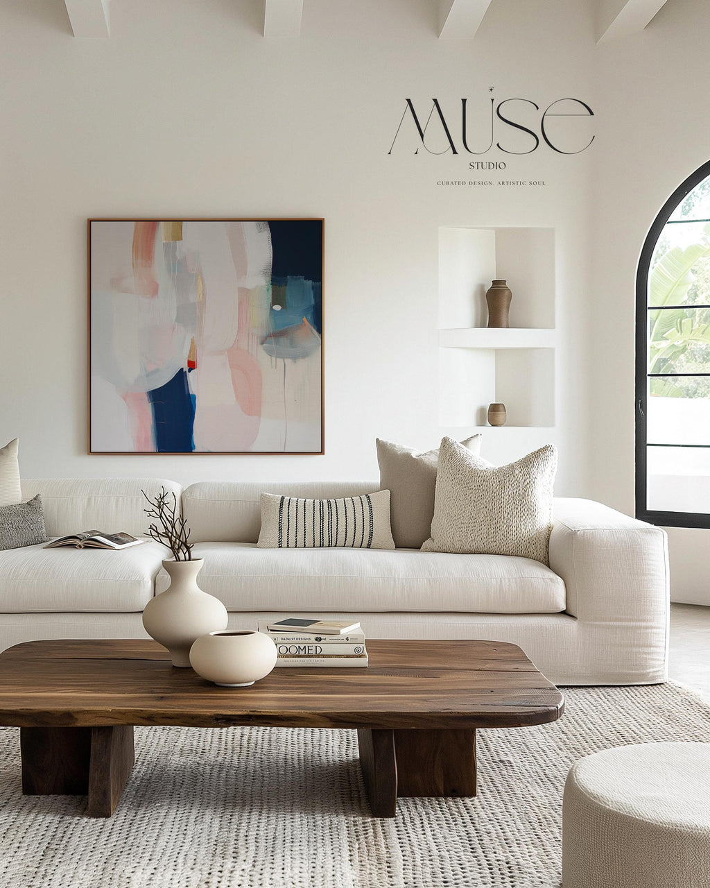Framed Canvas Wall Art in Warm Muted Neutrals, Soft Contemporary Abstract Painting for Living Room or Bedroom, Designer Style Home Decor 438