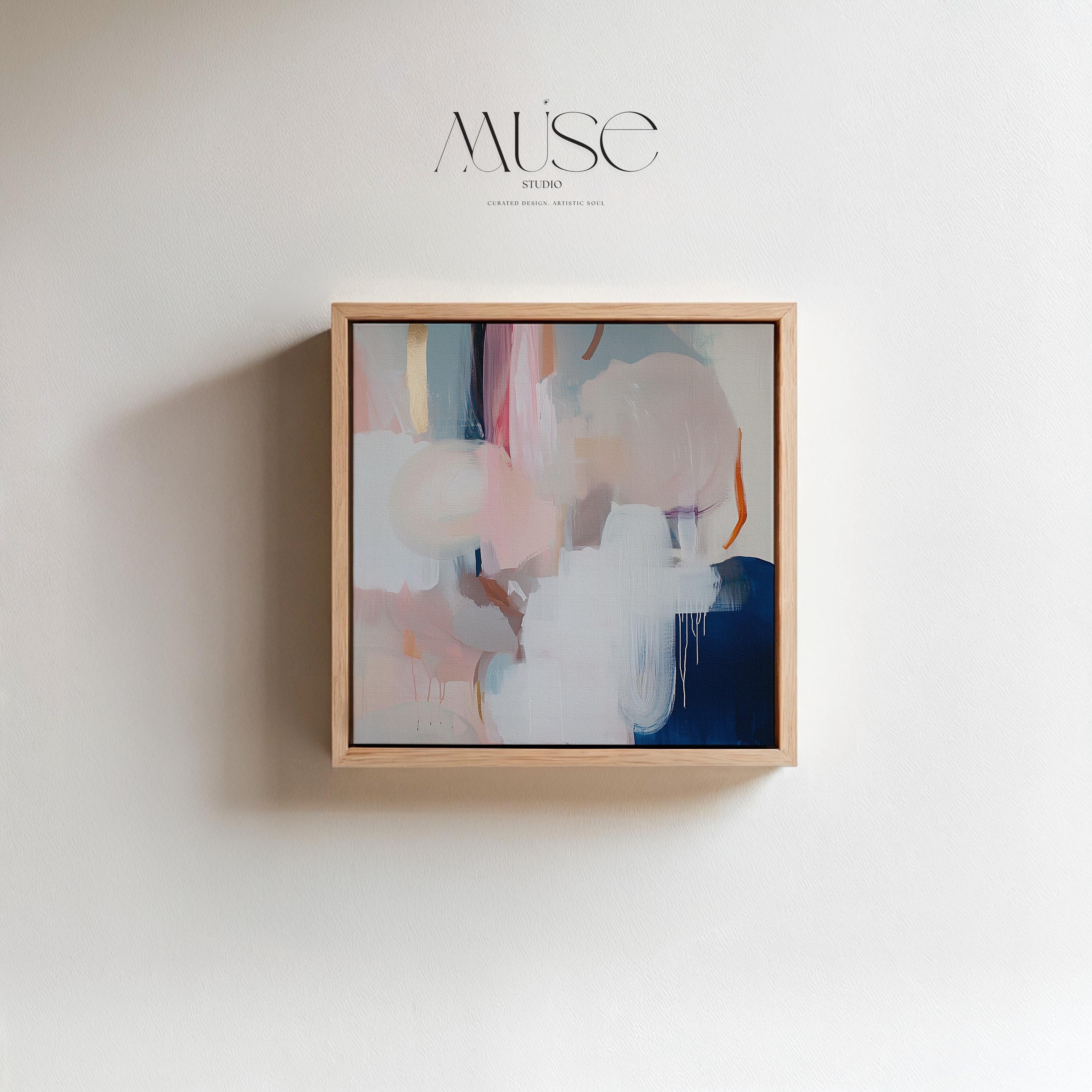 Oversized Square Framed Canvas in Warm Muted Neutrals, Abstract Art for Living Room or Bedroom, Blush Navy Soft Modern Decor Wall Art 441 Framed Canvas Art Colorful abstract wall art on framed canvas, perfect for bold decor art and modern wall decor. Large statement piece with expressive brushstrokes and rich textures. Ready-to-hang giclée canvas designed to energize living rooms, offices, and curated interiors. Muse Studio Decor Art.