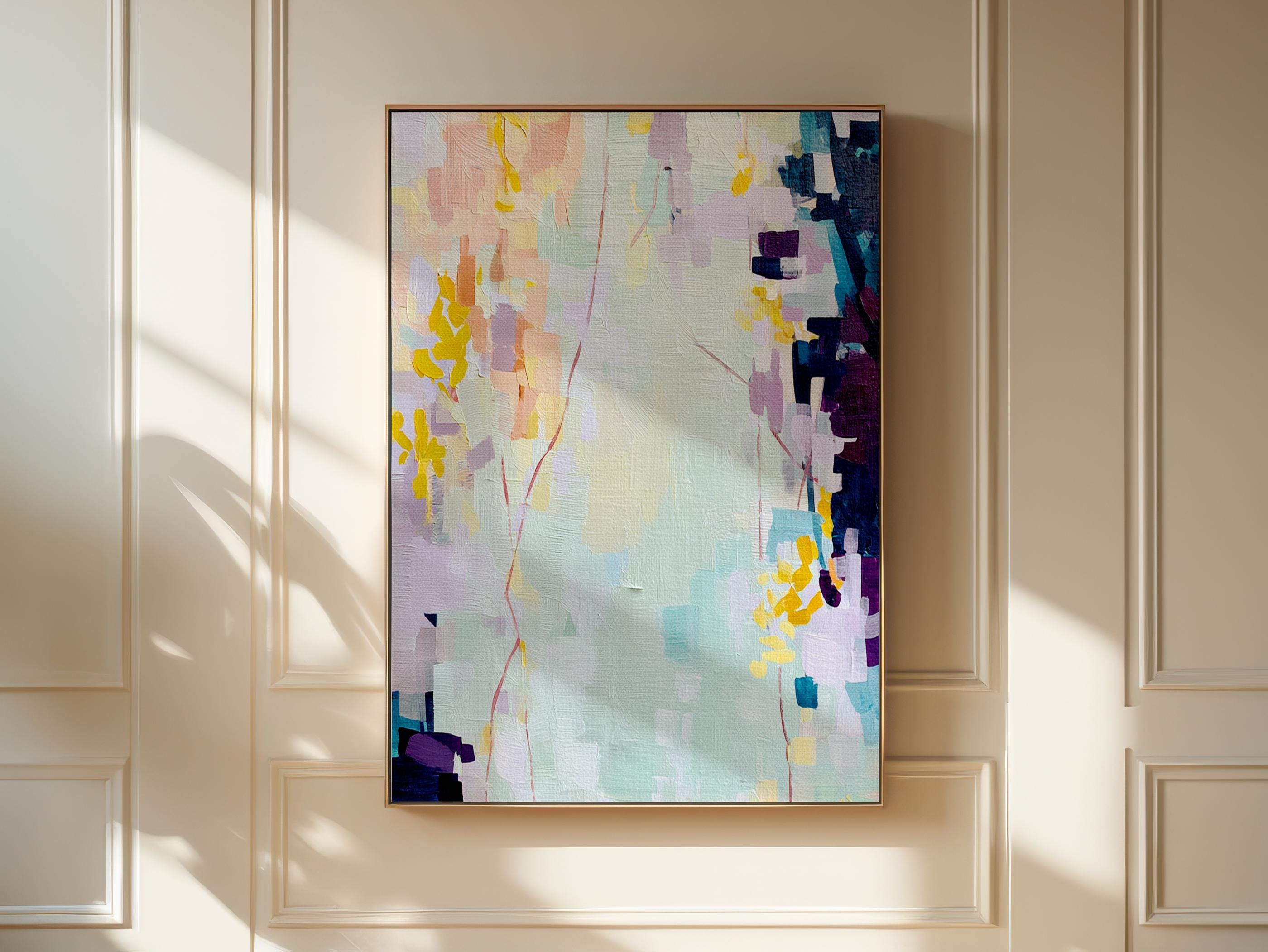 Framed Wall Art | Summer Abstract Canvas Art Vertical | Decor Soft Color Pop Living Room Art Modern Contemporary Design | 442