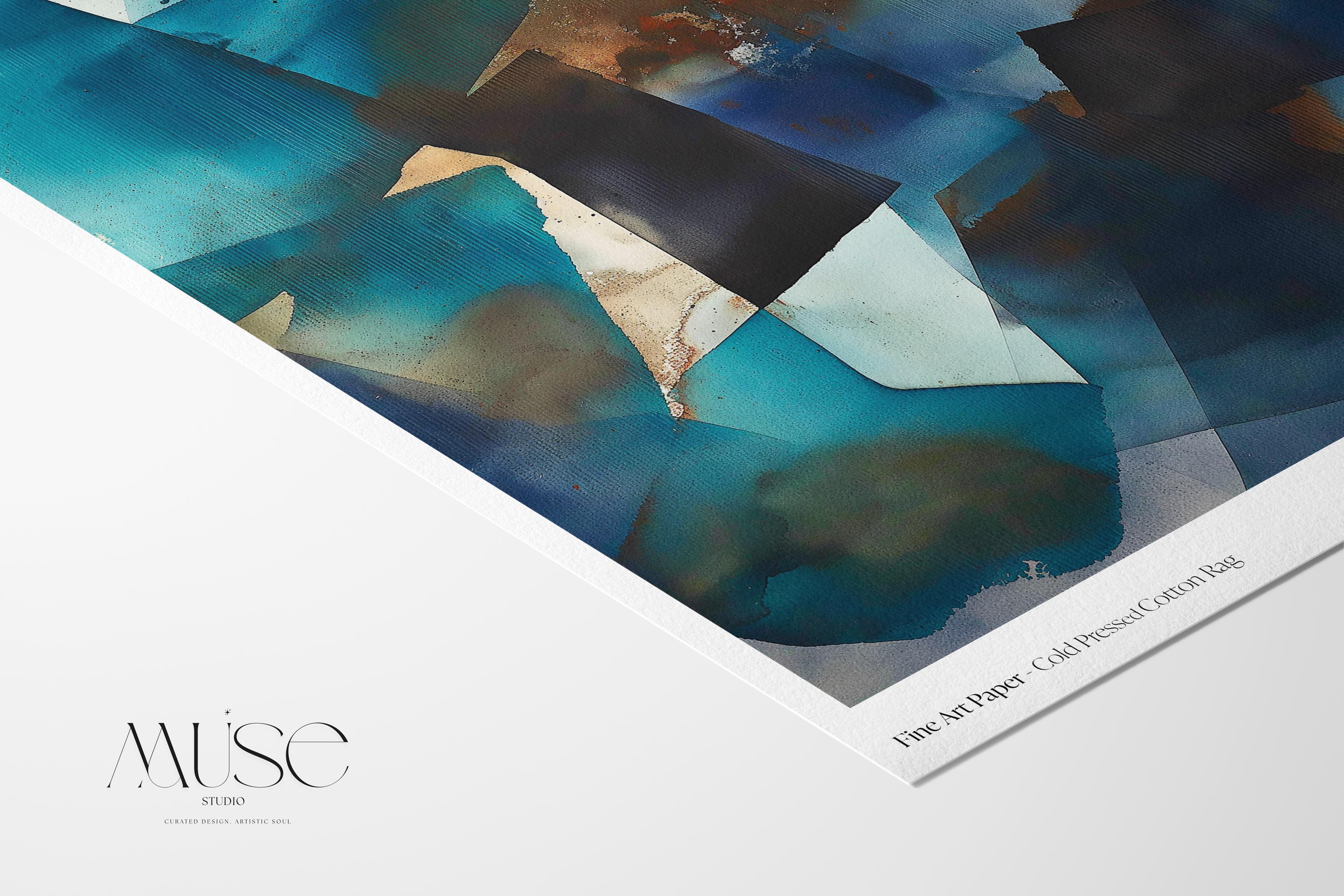 Coastal Abstract Poster Print in Ocean Teal and Earthy Tones, Large Horizontal Wall Art for Modern Decor, Fine Art Print Unframed 347