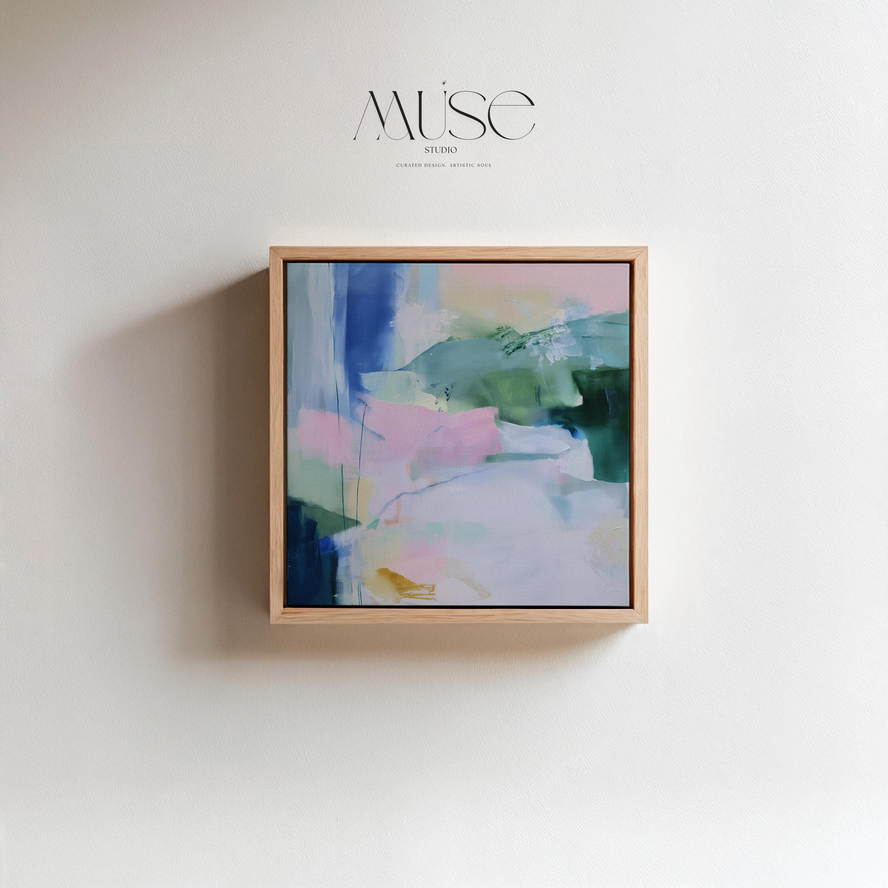 Soft Green and Blue Abstract Framed Canvas Wall Art, Large Pastel Painting for Bedroom or Office, Nature Inspired Decor Art Print 421