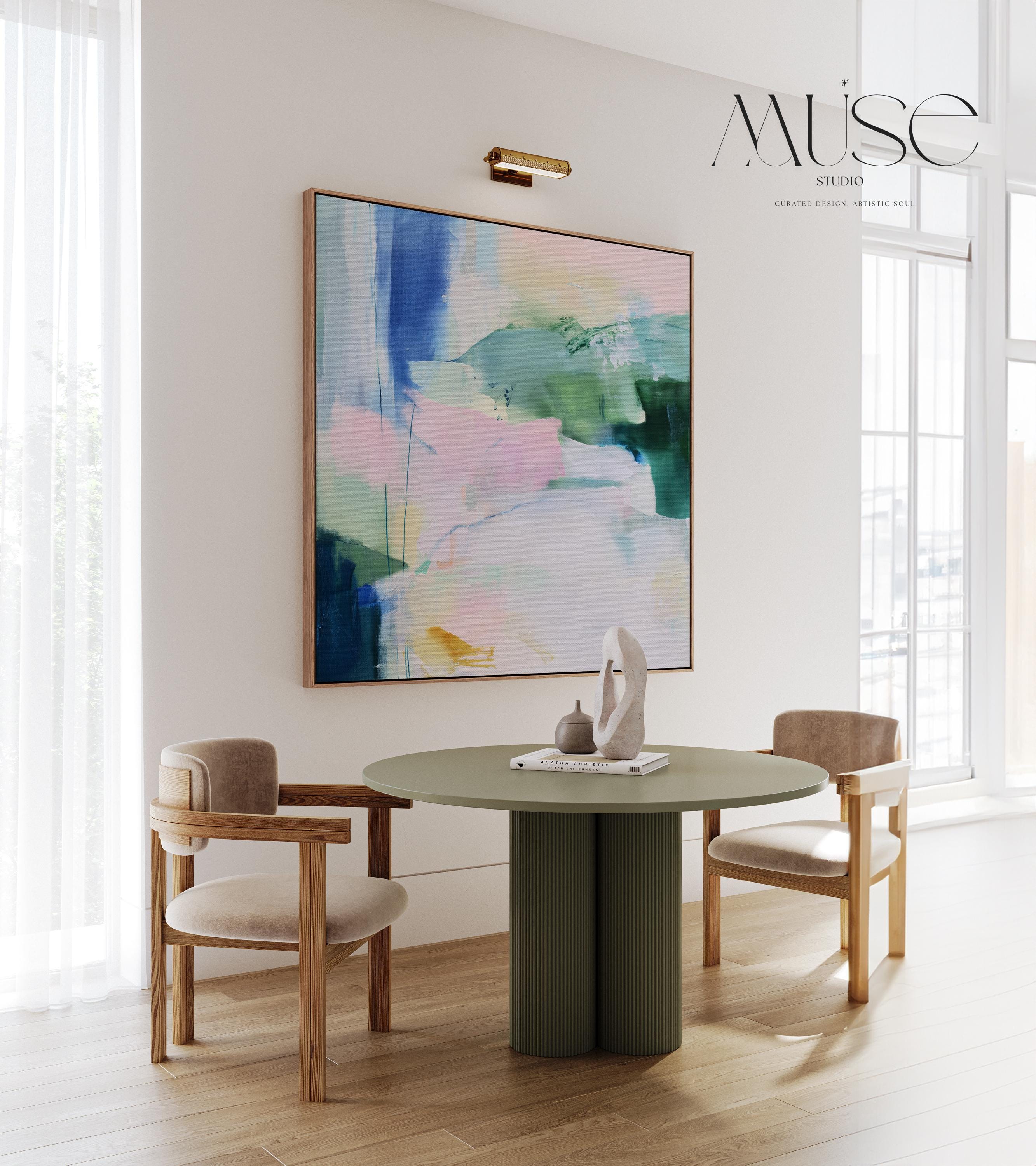 Serene Garden Floral Abstract Canvas, Nature Inspired Pastel Wall Art, Framed Botanical Decor for Bedroom · Mist Valley by Muse Studio 421