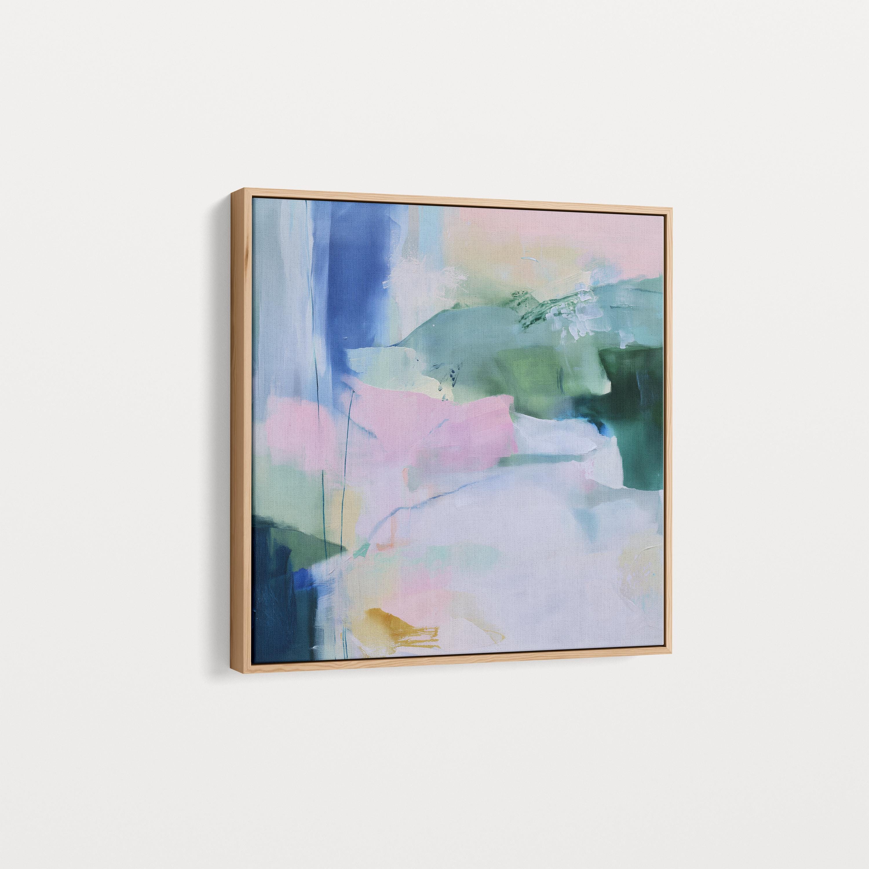 Soft Green and Blue Abstract Framed Canvas Wall Art, Large Pastel Painting for Bedroom or Office, Nature Inspired Decor Art Print 421