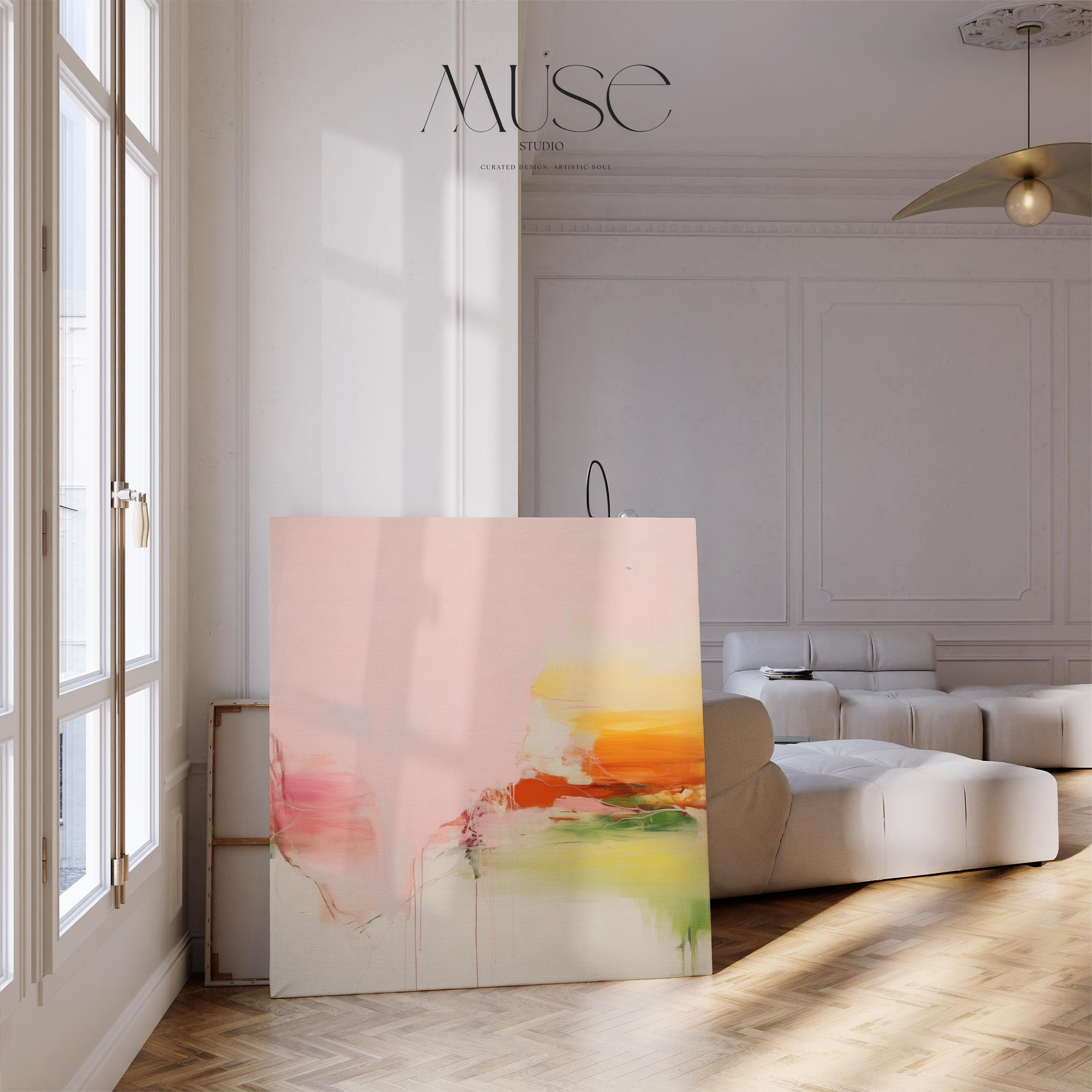 Large Canvas Wall Art Pink Yellow Green Abstract Painting Warm Minimalist Decor for Dining Room Entryway or Modern Home Space 292