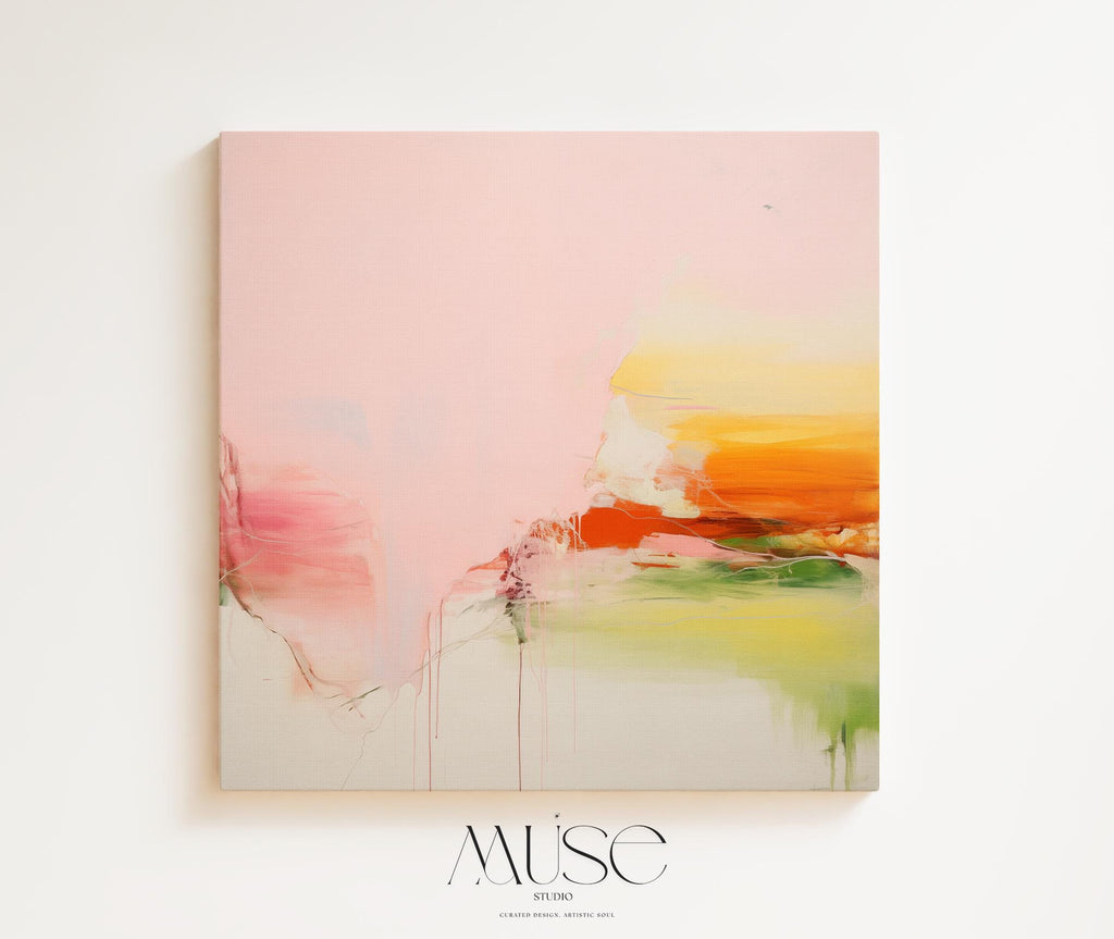 Large Canvas Wall Art Pink Yellow Green Abstract Painting Warm Minimalist Decor for Dining Room Entryway or Modern Home Space 292