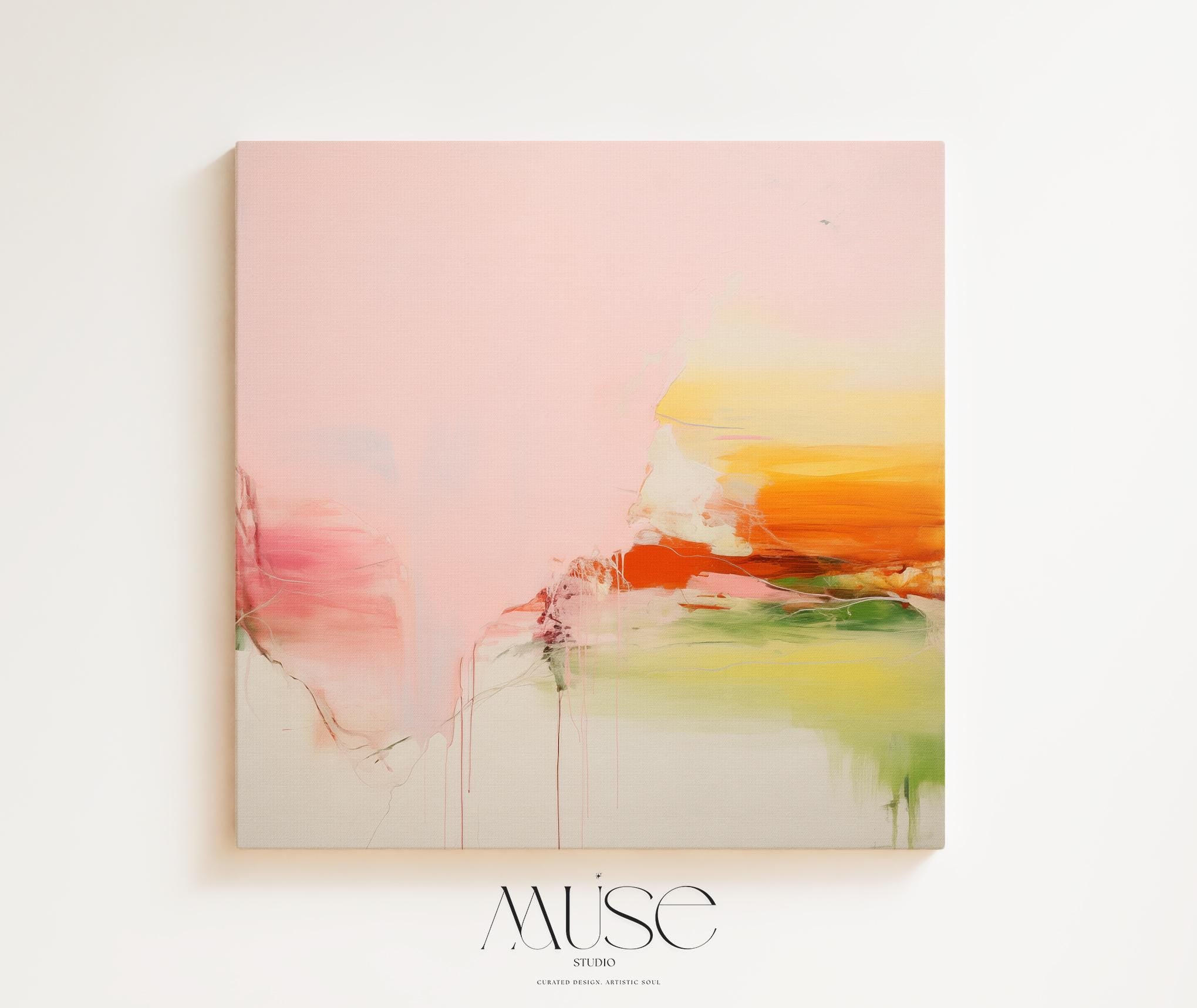 Large Canvas Wall Art Pink Yellow Green Abstract Painting Warm Minimalist Decor for Dining Room Entryway or Modern Home Space 292