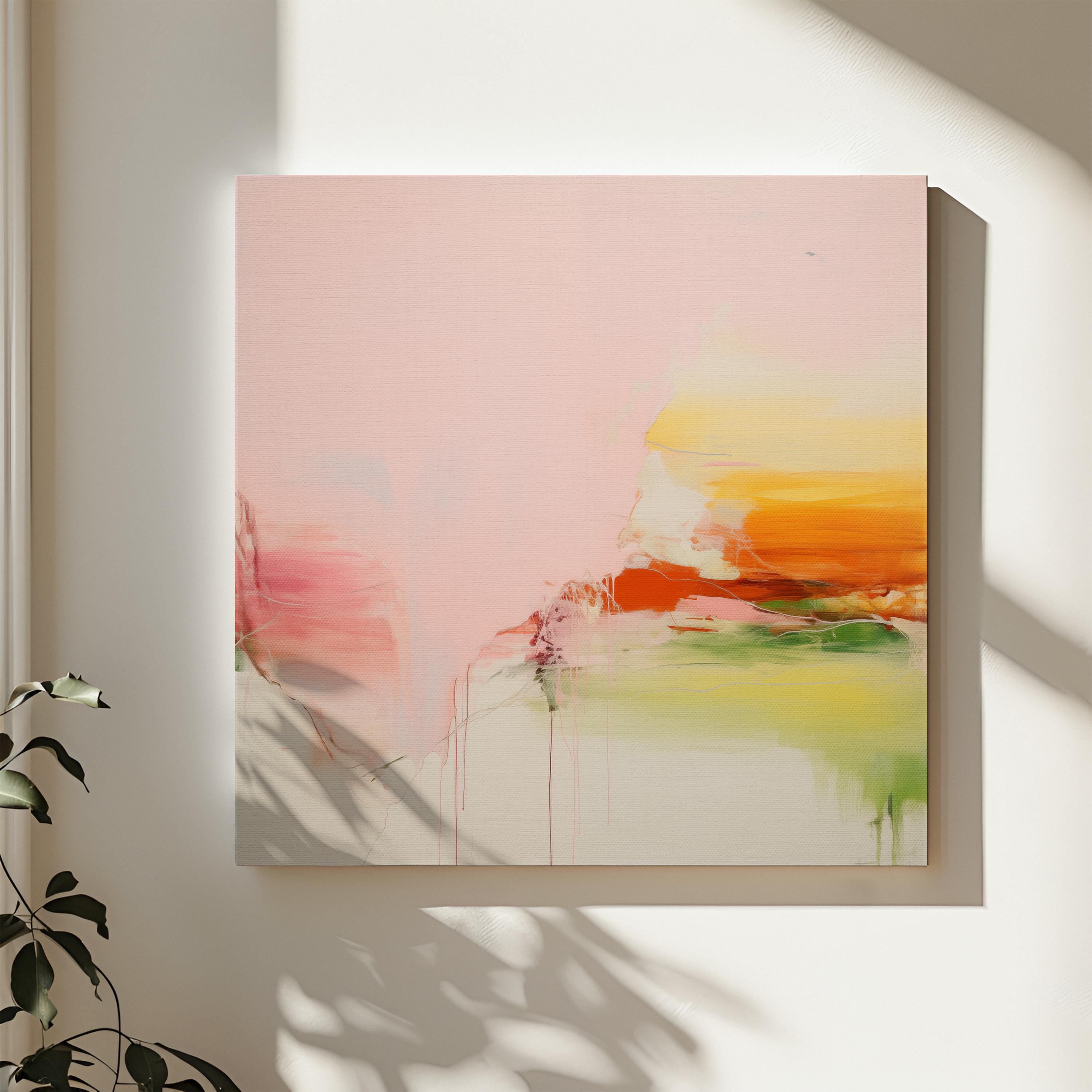 Large Canvas Wall Art Pink Yellow Green Abstract Painting Warm Minimalist Decor for Dining Room Entryway or Modern Home Space 292