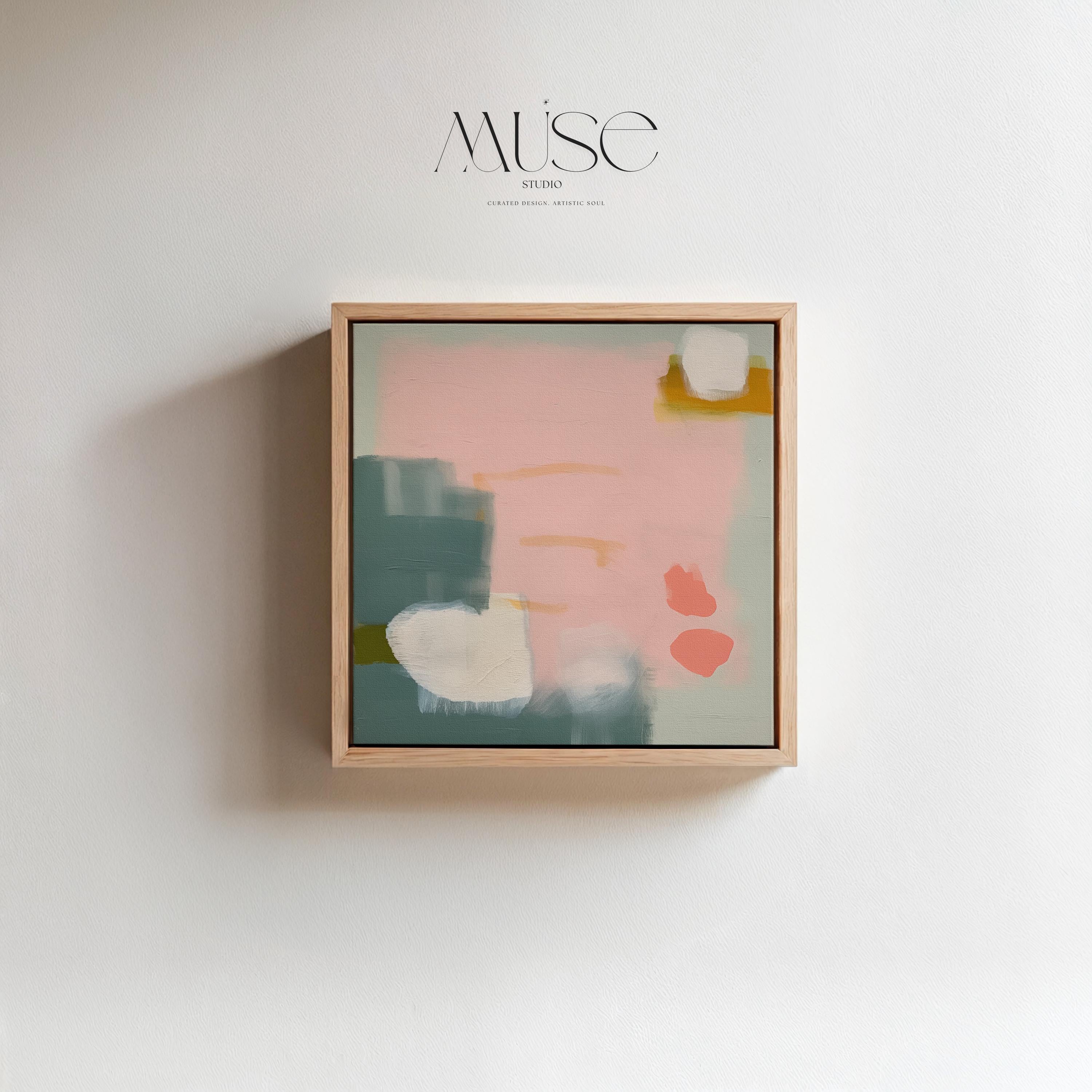 Framed Abstract Canvas Art Blush Pink Sage Green Soft Modern Painting for Neutral Bedroom Decor or Calm Contemporary Wall Style 361