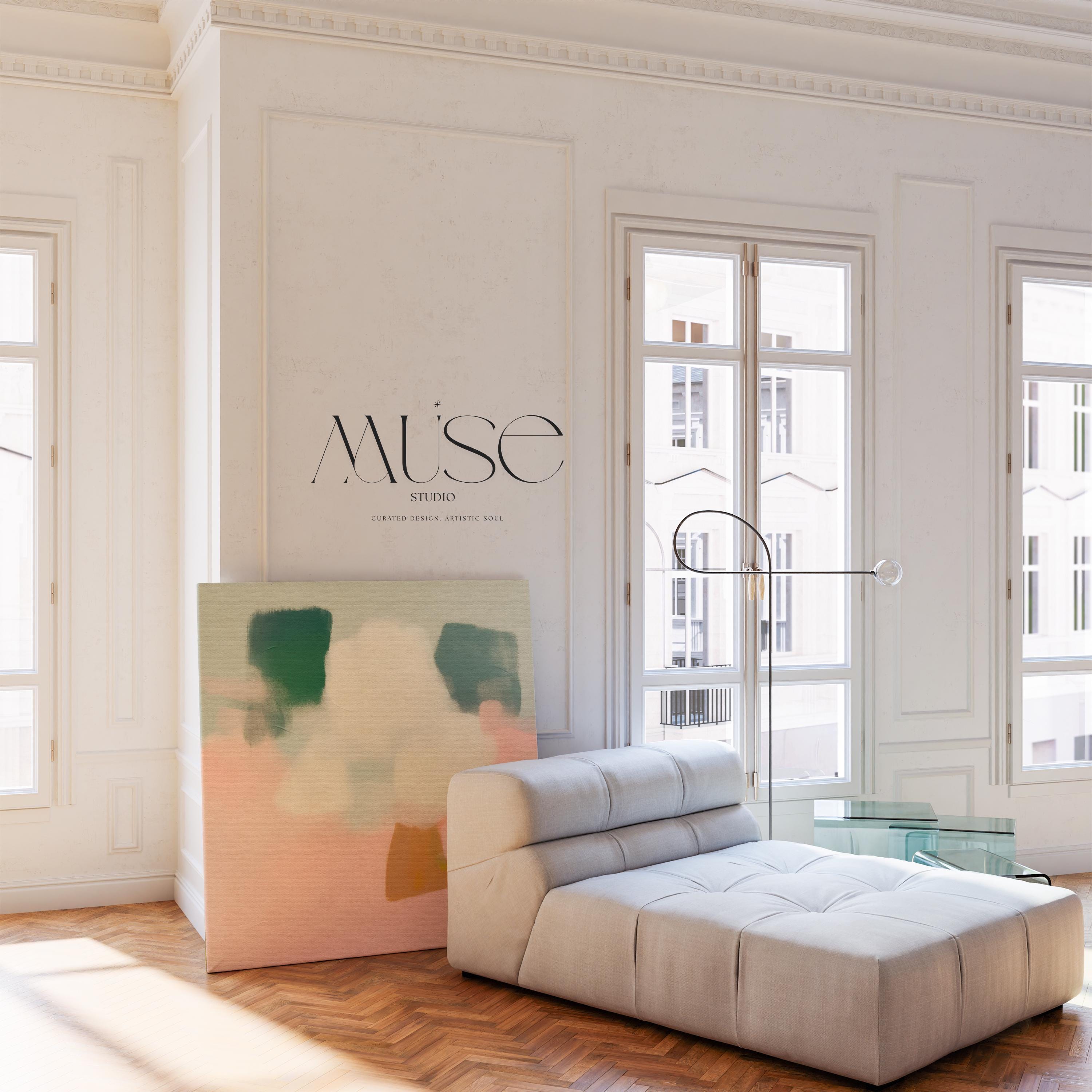 Large Canvas Wall Art Pink Green White Abstract Painting for Soft Minimalist Decor Neutral Organic Bedroom or Modern Home Style 362