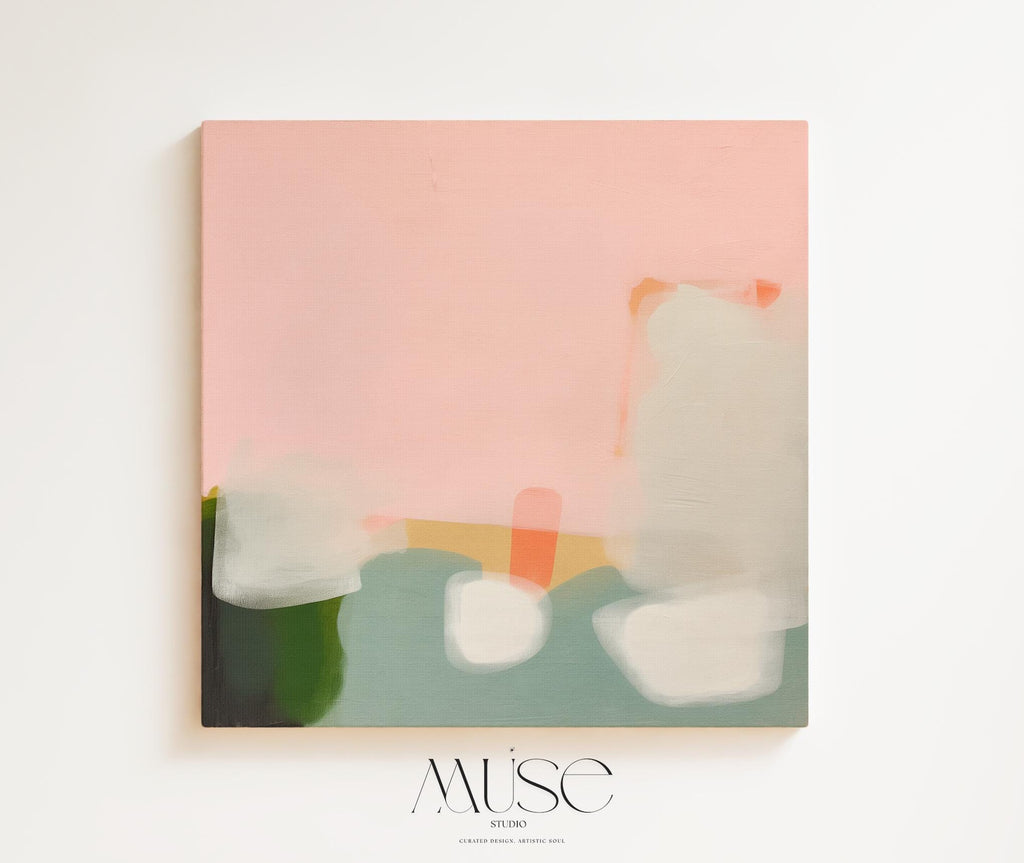 Large Canvas Wall Art Soft Abstract Painting in Blush Green and Ivory for Modern Minimalist Living Room Decor Muse Studio Art 363 Stretched Canvas Art Large abstract wall decor on stretched canvas, gallery-wrapped and ready to hang. Perfect for colorful wall art in living rooms, office spaces, and design projects. Giclée canvas print with bold brushwork and vibrant modern style for impactful home decor. Muse Studio Decor Art.