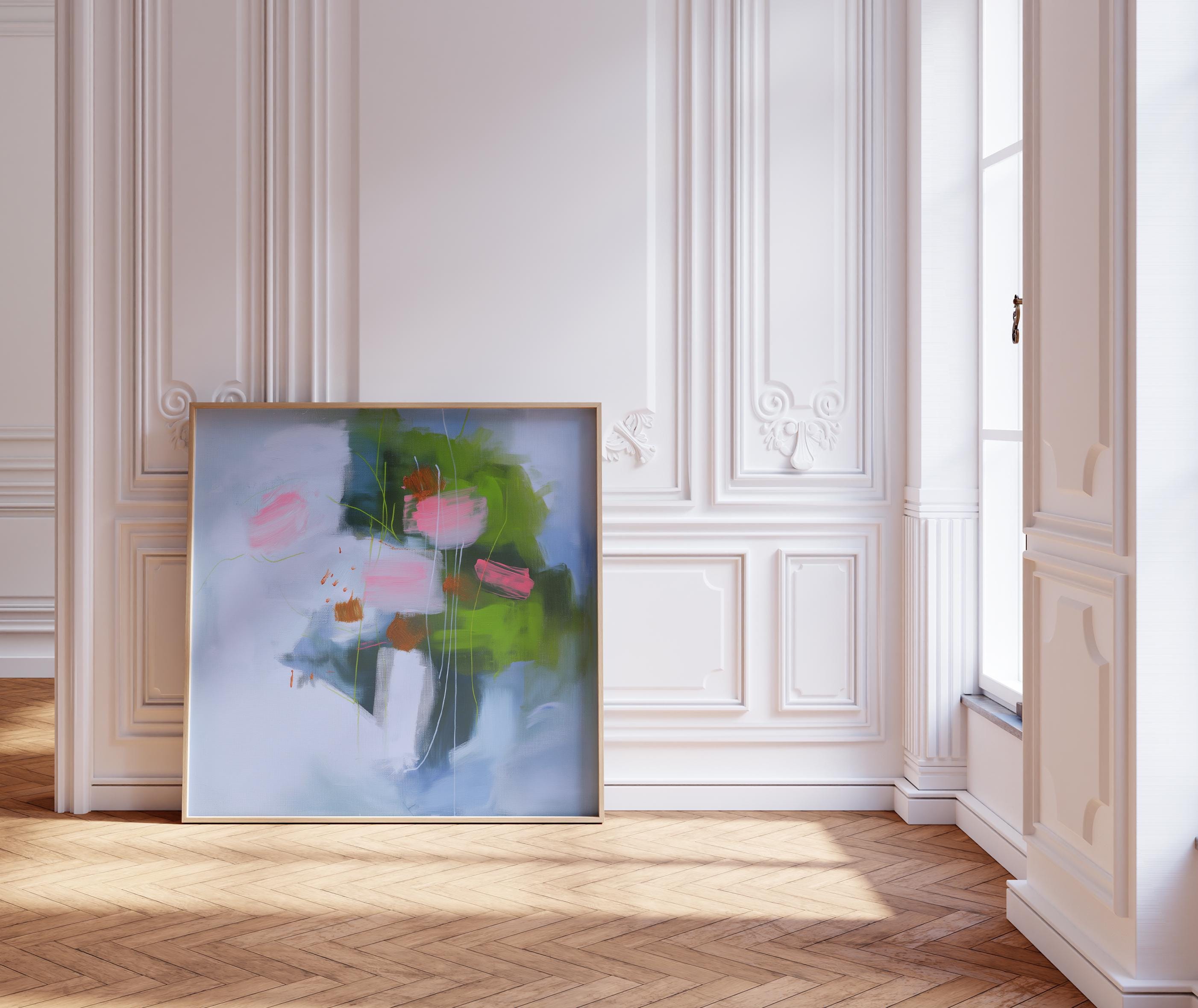 Botanical Abstract Art Print in Pink Green and Blue, Colorful Fine Art Poster for Living Room or Bedroom, Modern Wall Decor Unframed 423