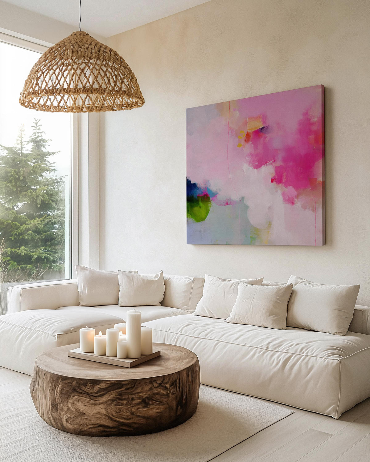 Soft Pink and Green Abstract Canvas Wall Art, Colorful Square Framed Art for Modern Living Room or Nursery, Preppy Color Pop Decor 424 Stretched Canvas Art Large abstract wall decor on stretched canvas, gallery-wrapped and ready to hang. Perfect for colorful wall art in living rooms, office spaces, and design projects. Giclée canvas print with bold brushwork and vibrant modern style for impactful home decor. Muse Studio Decor Art.