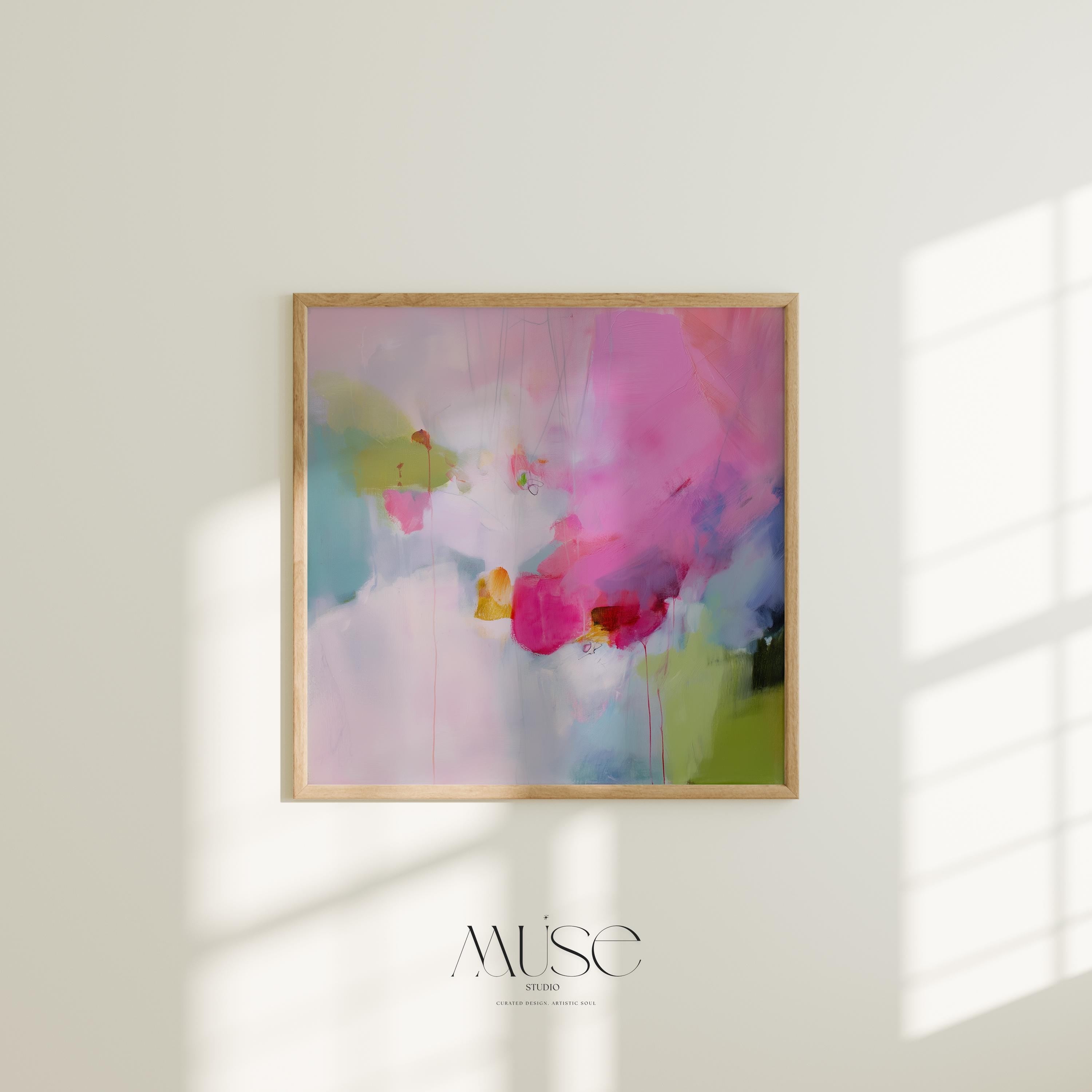 Botanical Abstract Pastel Art Print in Pink and Green, Modern Wall Decor Poster for Nursery or Bedroom, Large Soft Colorful Artwork 425
