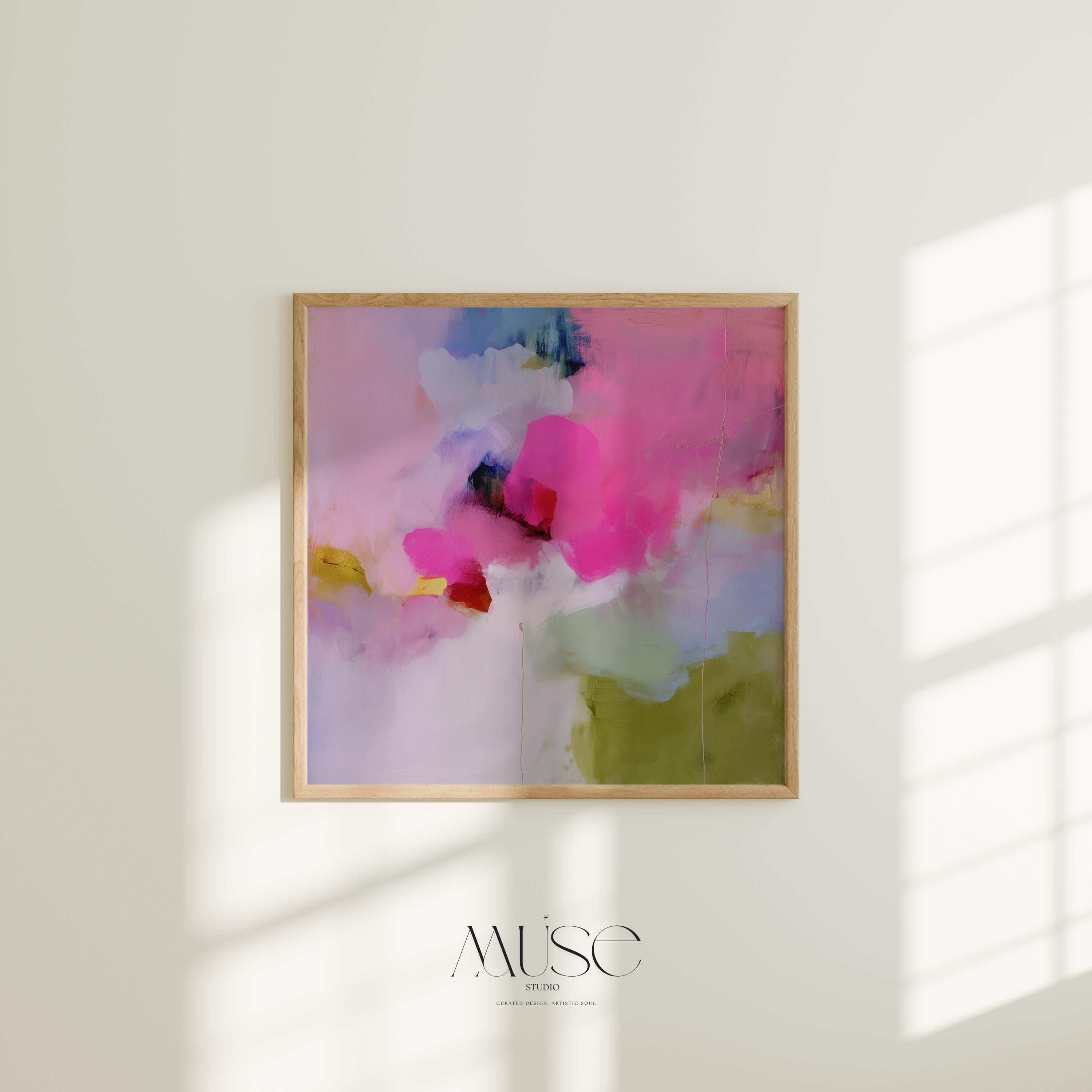 Botanical Abstract Art Print Pink Fuchsia Olive Green Soft Bright Decor Wall Art for Bedroom Office Living Room Modern Poster | Muse 426