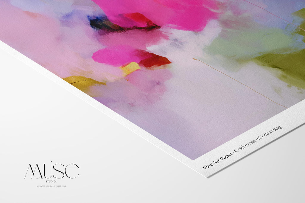 Botanical Abstract Art Print Pink Fuchsia Olive Green Soft Bright Decor Wall Art for Bedroom Office Living Room Modern Poster | Muse 426
