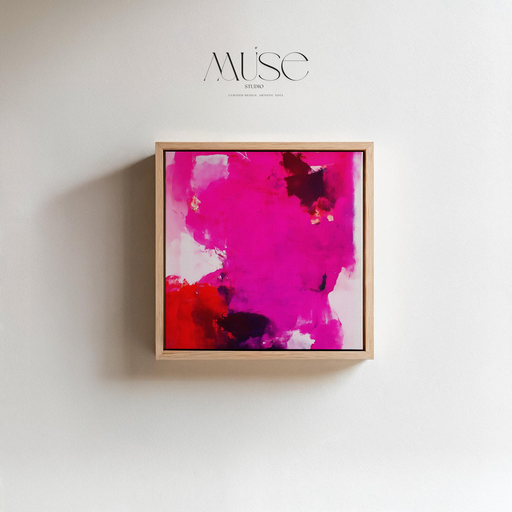 Fuchsia Red Abstract Wall Art Square Canvas Painting Bold Modern Decor for Living Room Bedroom Office Statement Art Framed Option | Muse 444