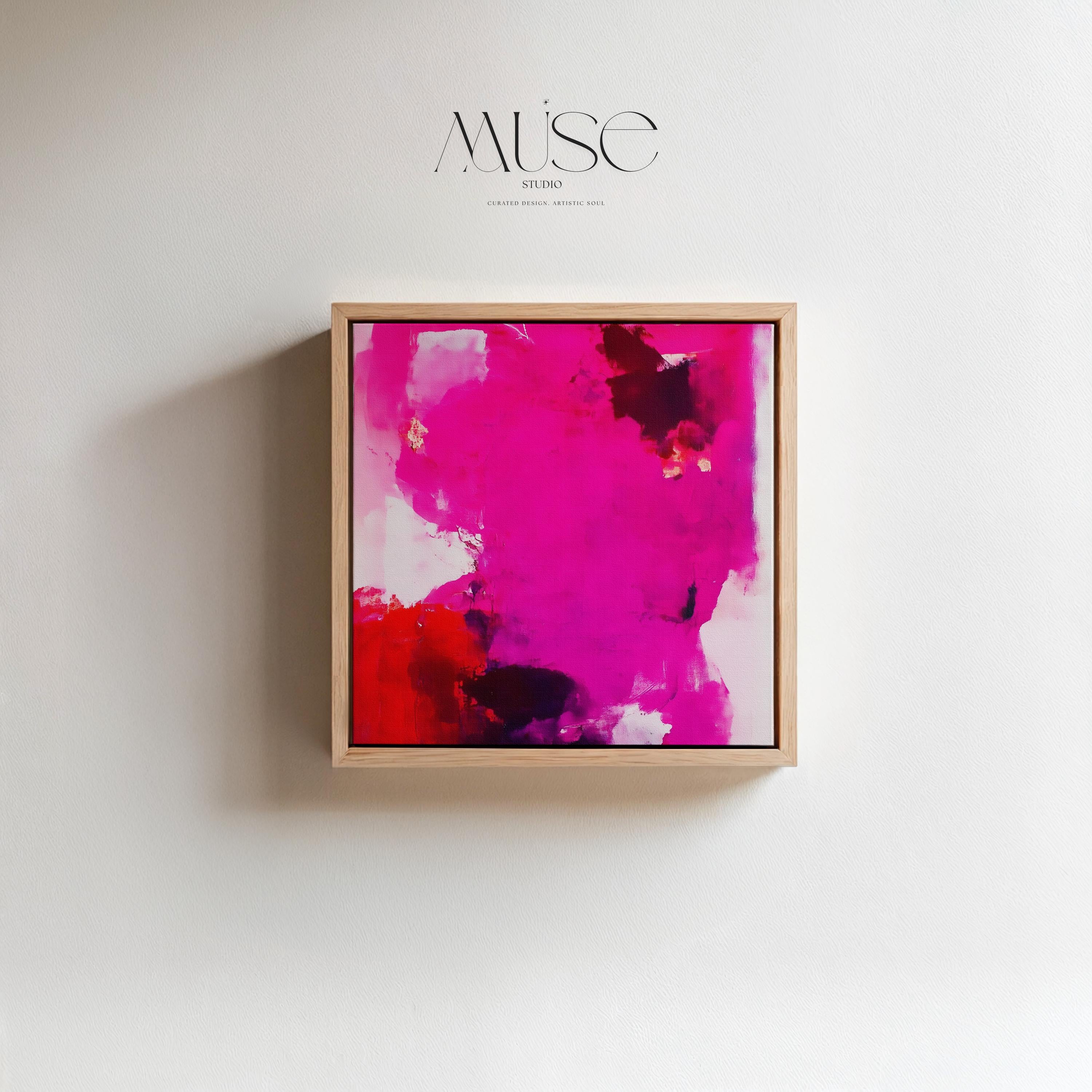 Fuchsia Red Abstract Wall Art Square Canvas Painting Bold Modern Decor for Living Room Bedroom Office Statement Art Framed Option | Muse 444