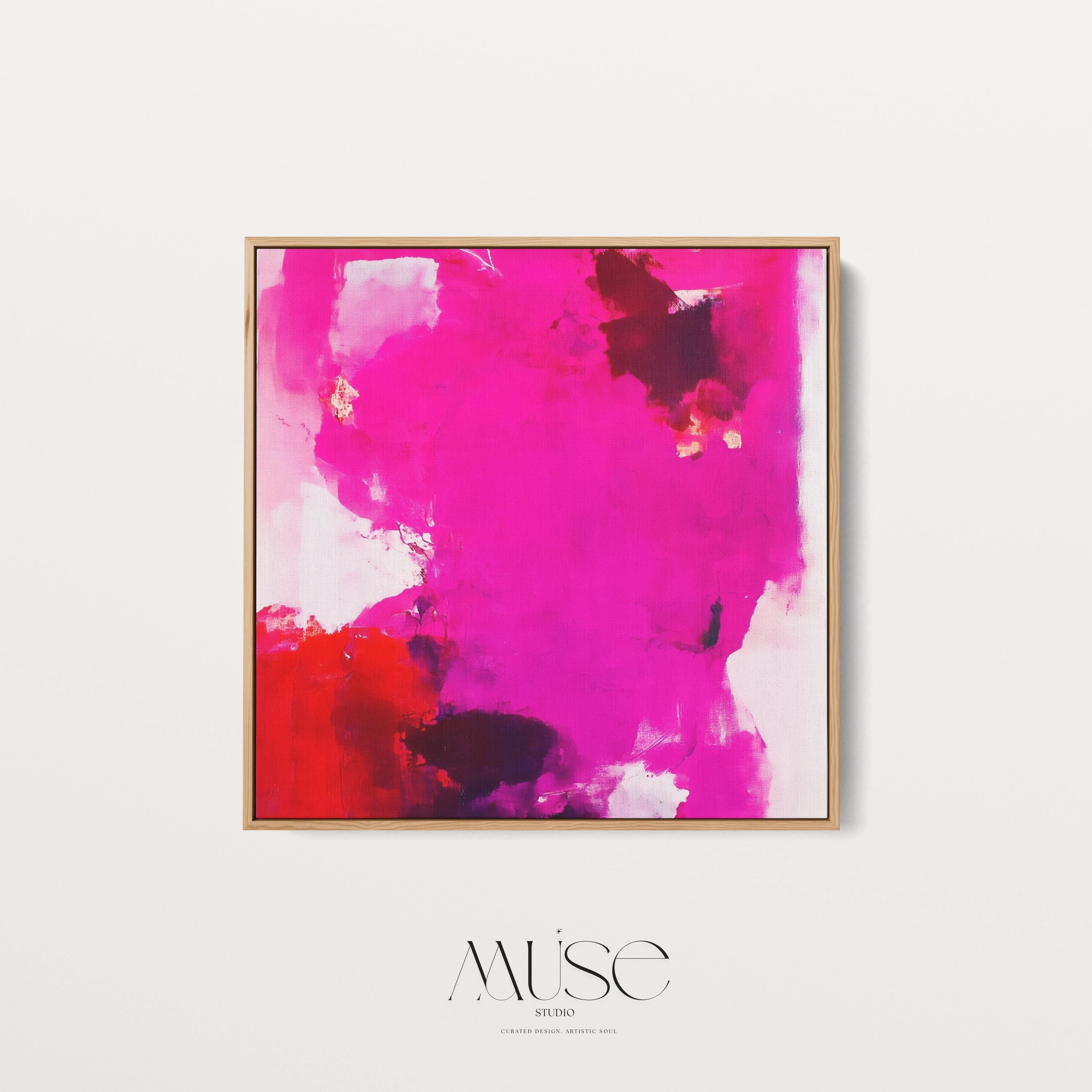 Fuchsia Red Abstract Wall Art Square Canvas Painting Bold Modern Decor for Living Room Bedroom Office Statement Art Framed Option | Muse 444