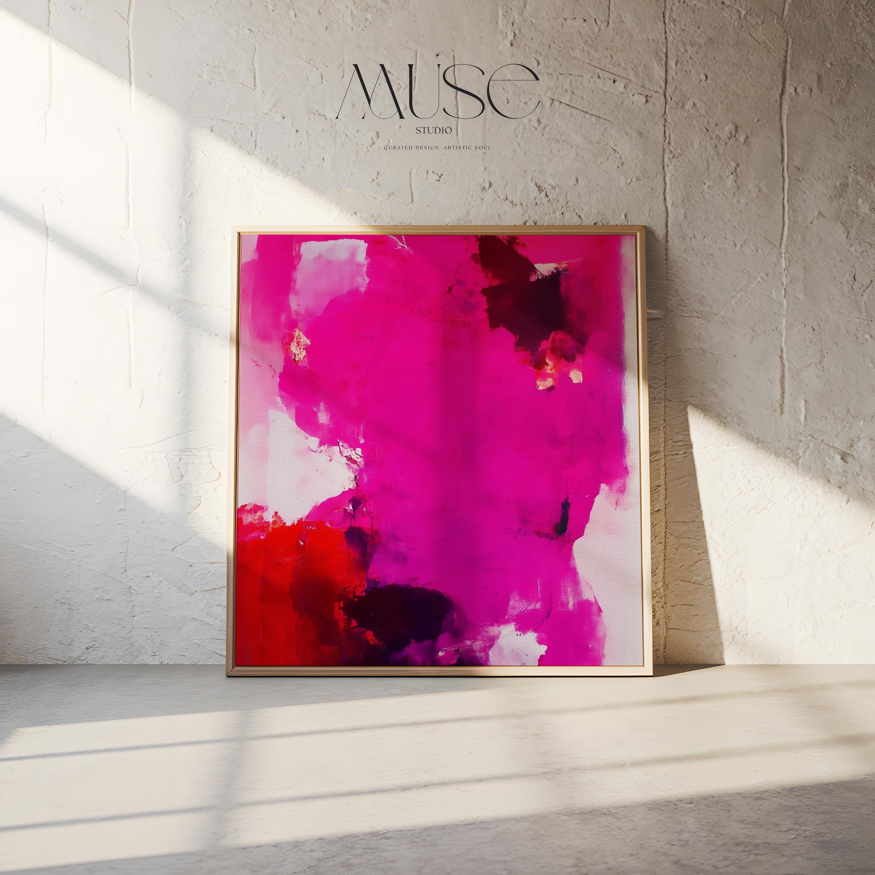 Fuchsia Red Abstract Wall Art Square Canvas Painting Bold Modern Decor for Living Room Bedroom Office Statement Art Framed Option | Muse 444