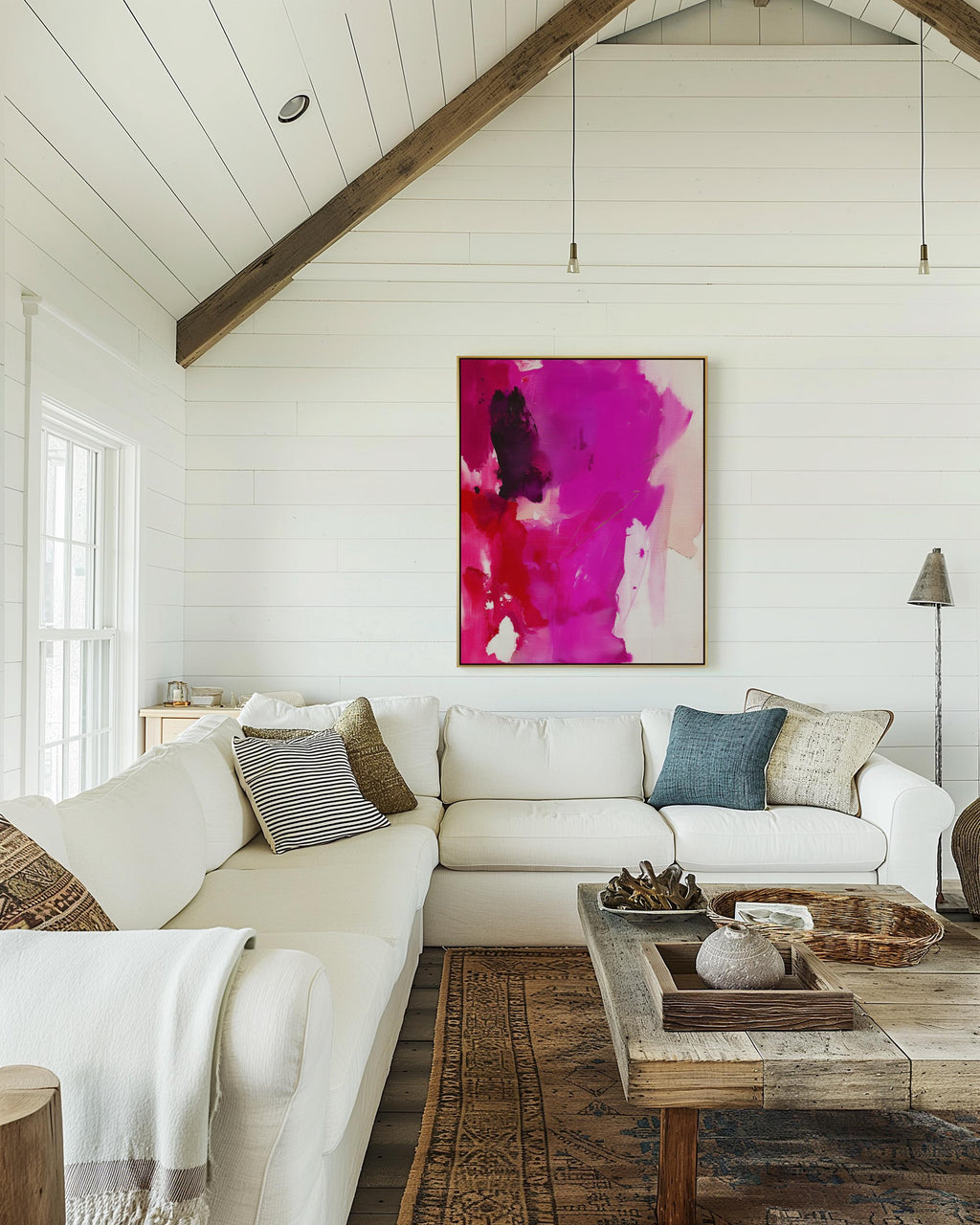 Fuchsia Red Abstract Canvas Vertical Framed Wall Art Bold Painting Modern Color Pop Wall Art Framed Minimalist Expressionist 446
