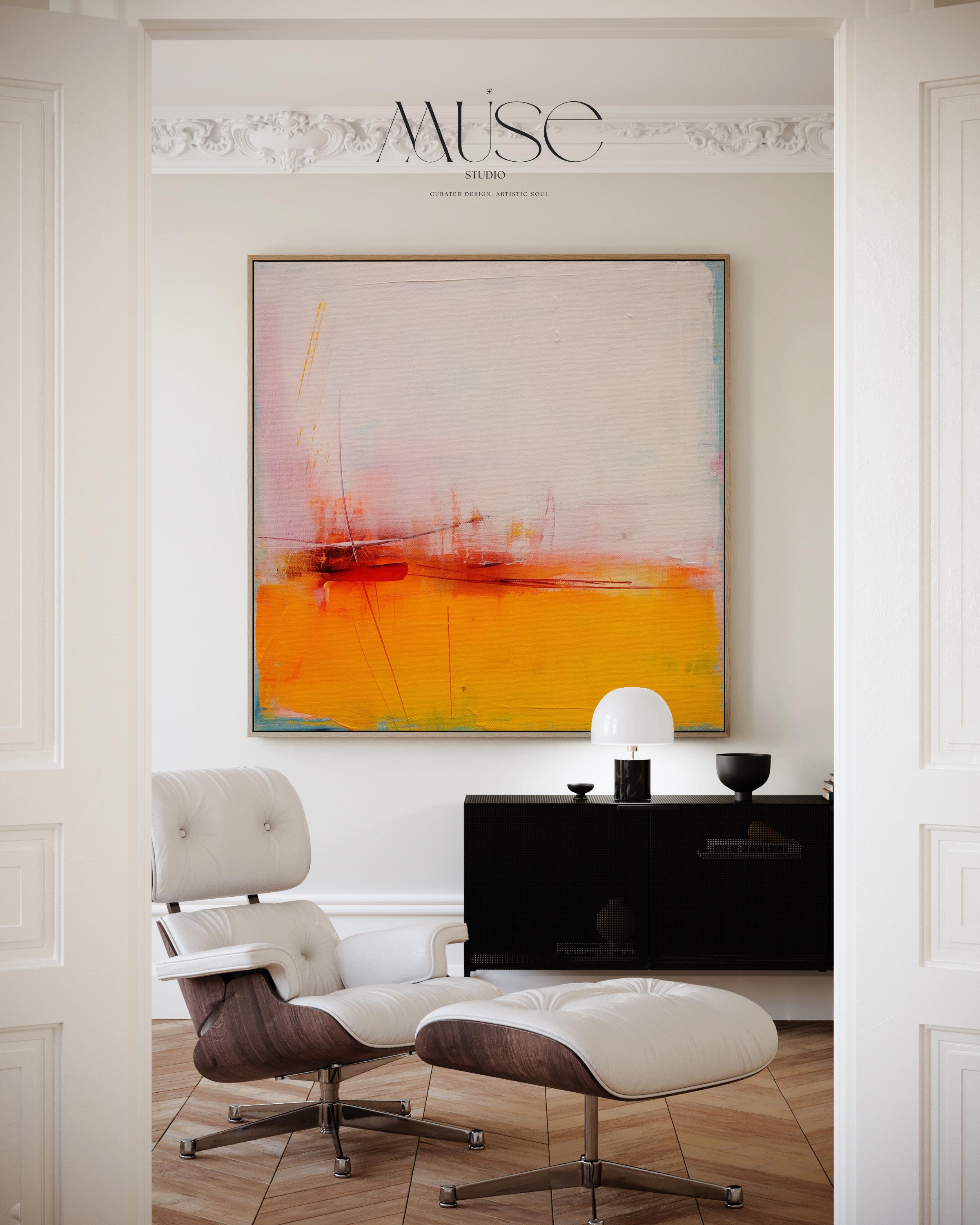 Framed Wall Art, Bold Boho Abstract Canvas Art Orange Red Pink Oversized Wall Art for Living Room Bedroom or Office by Muse Studio Decor 108