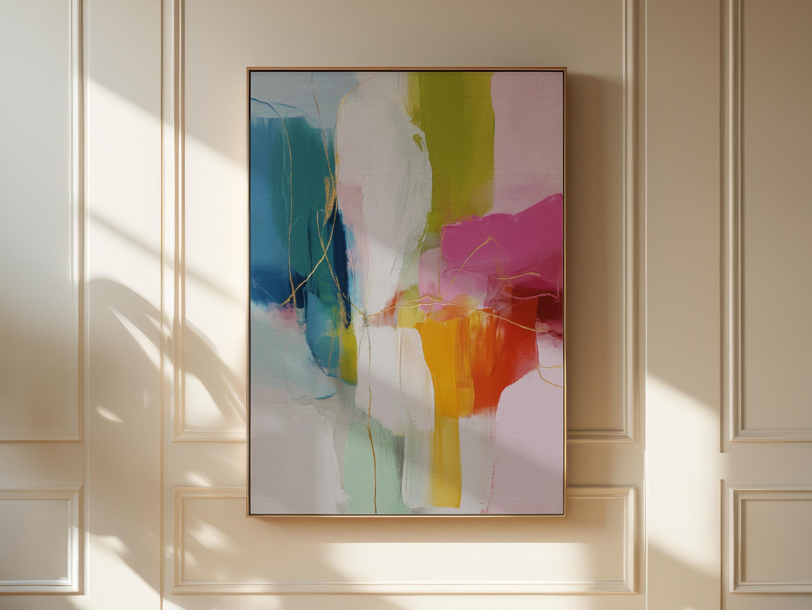 Color Pop Abstract Canvas in Lime Fuchsia Orange Modern Bold Wall Art Large Vertical Painting for Office Living Room Decor Muse Studio 118 Framed Canvas Art Colorful abstract wall art on framed canvas, perfect for bold decor art and modern wall decor. Large statement piece with expressive brushstrokes and rich textures. Ready-to-hang giclée canvas designed to energize living rooms, offices, bedrooms and curated interiors. Muse Studio Decor Art.