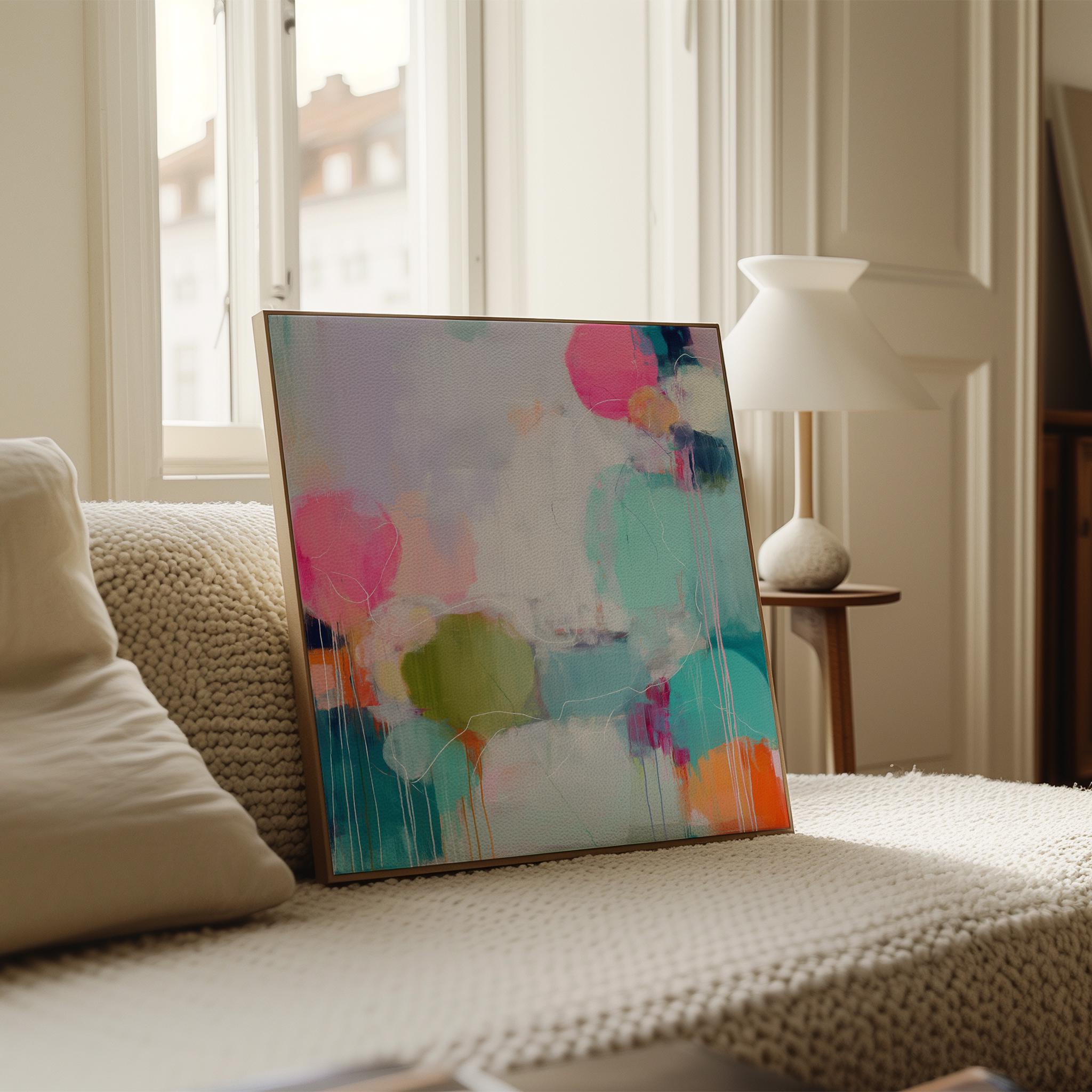 Oversized Canvas Wall Art Colorful Abstract Painting Pink Aqua Chartreuse Home Bedroom Office Decor Dopamine Style Statement Modern Art 465 Framed Canvas Art Colorful abstract wall art on framed canvas, perfect for bold decor art and modern wall decor. Large statement piece with expressive brushstrokes and rich textures. Ready-to-hang giclée canvas designed to energize living rooms, offices, bedrooms and curated interiors. Muse Studio Decor Art.