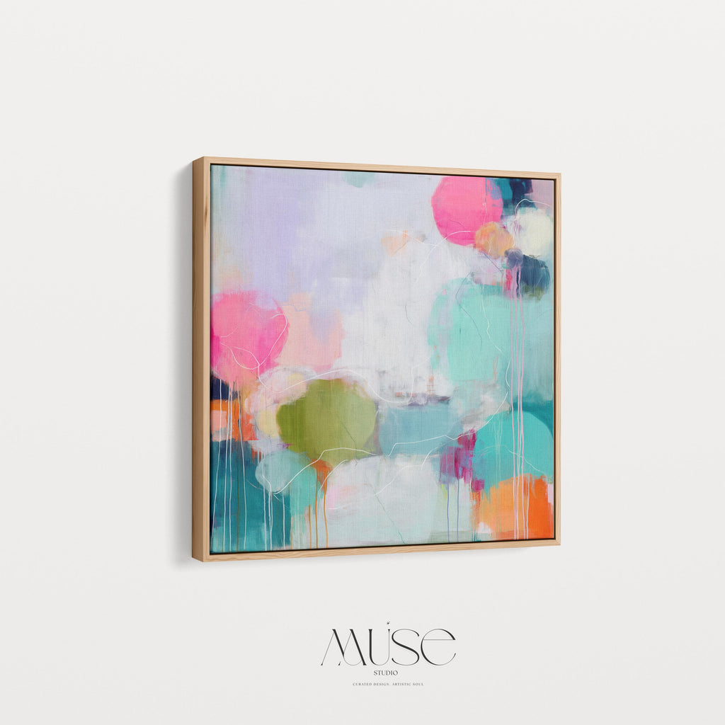 Oversized Canvas Wall Art Colorful Abstract Painting Pink Aqua Chartreuse Home Bedroom Office Decor Dopamine Style Statement Modern Art 465 Framed Canvas Art Colorful abstract wall art on framed canvas, perfect for bold decor art and modern wall decor. Large statement piece with expressive brushstrokes and rich textures. Ready-to-hang giclée canvas designed to energize living rooms, offices, bedrooms and curated interiors. Muse Studio Decor Art.