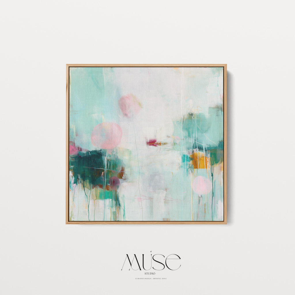 Oversized Canvas Wall Art Aqua Pink Abstract Painting Framed Large Modern Home Office Dining Room Decor Soft Contemporary Statement Art 464