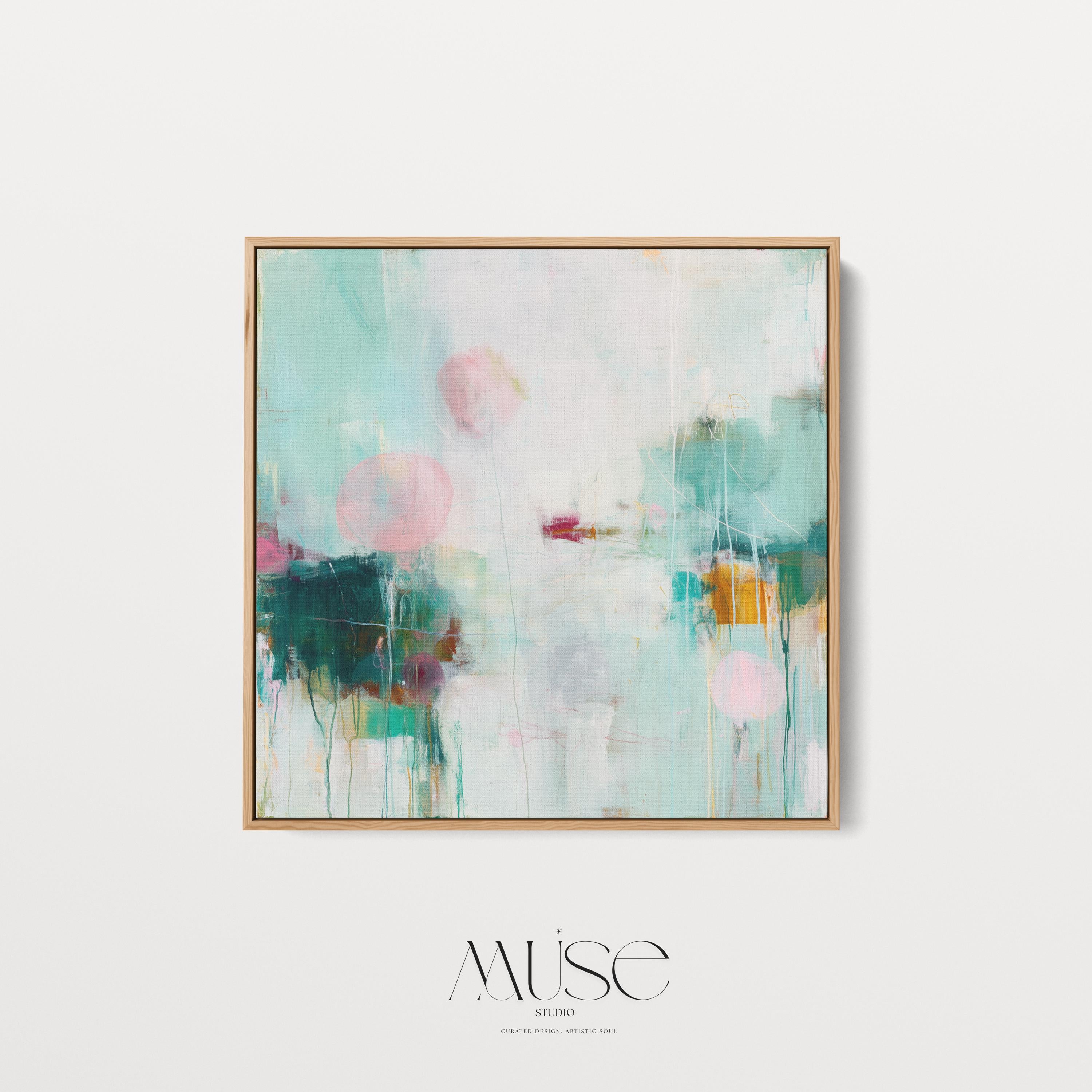 Oversized Canvas Wall Art Aqua Pink Abstract Painting Framed Large Modern Home Office Dining Room Decor Soft Contemporary Statement Art 464