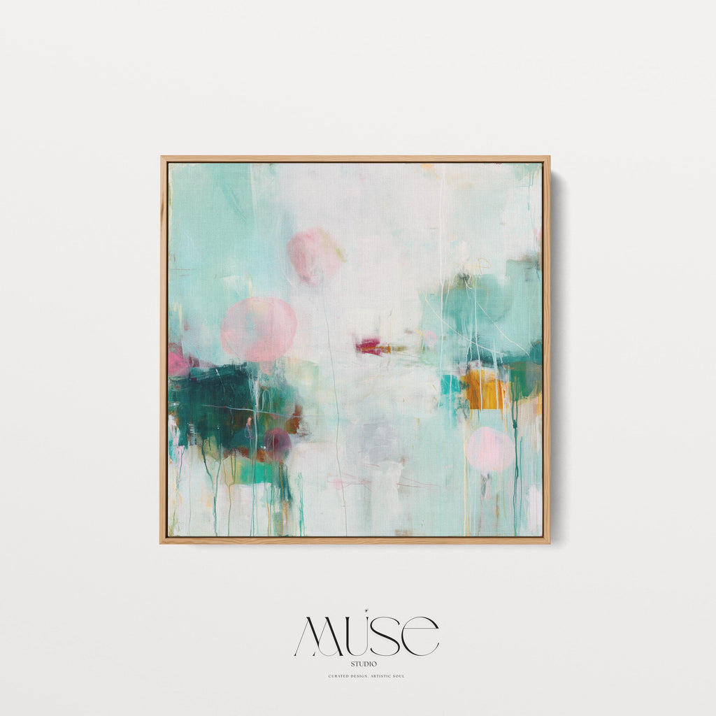 Oversized Canvas Wall Art Aqua Pink Abstract Painting Framed Large Modern Home Office Dining Room Decor Soft Contemporary Statement Art 464 Framed Canvas Art Colorful abstract wall art on framed canvas, perfect for bold decor art and modern wall decor. Large statement piece with expressive brushstrokes and rich textures. Ready-to-hang giclée canvas designed to energize living rooms, offices, bedrooms and curated interiors. Muse Studio Decor Art.