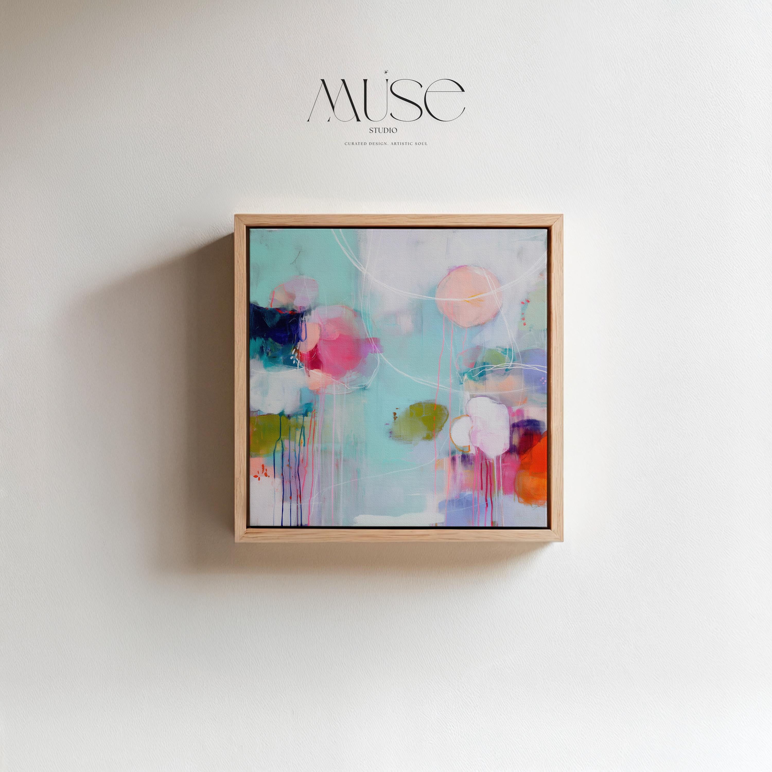 Framed Canvas Wall Art Abstract Color Pop in Pink Aqua Orange Oversized Modern Decor for Living Room or Office Statement Art 463