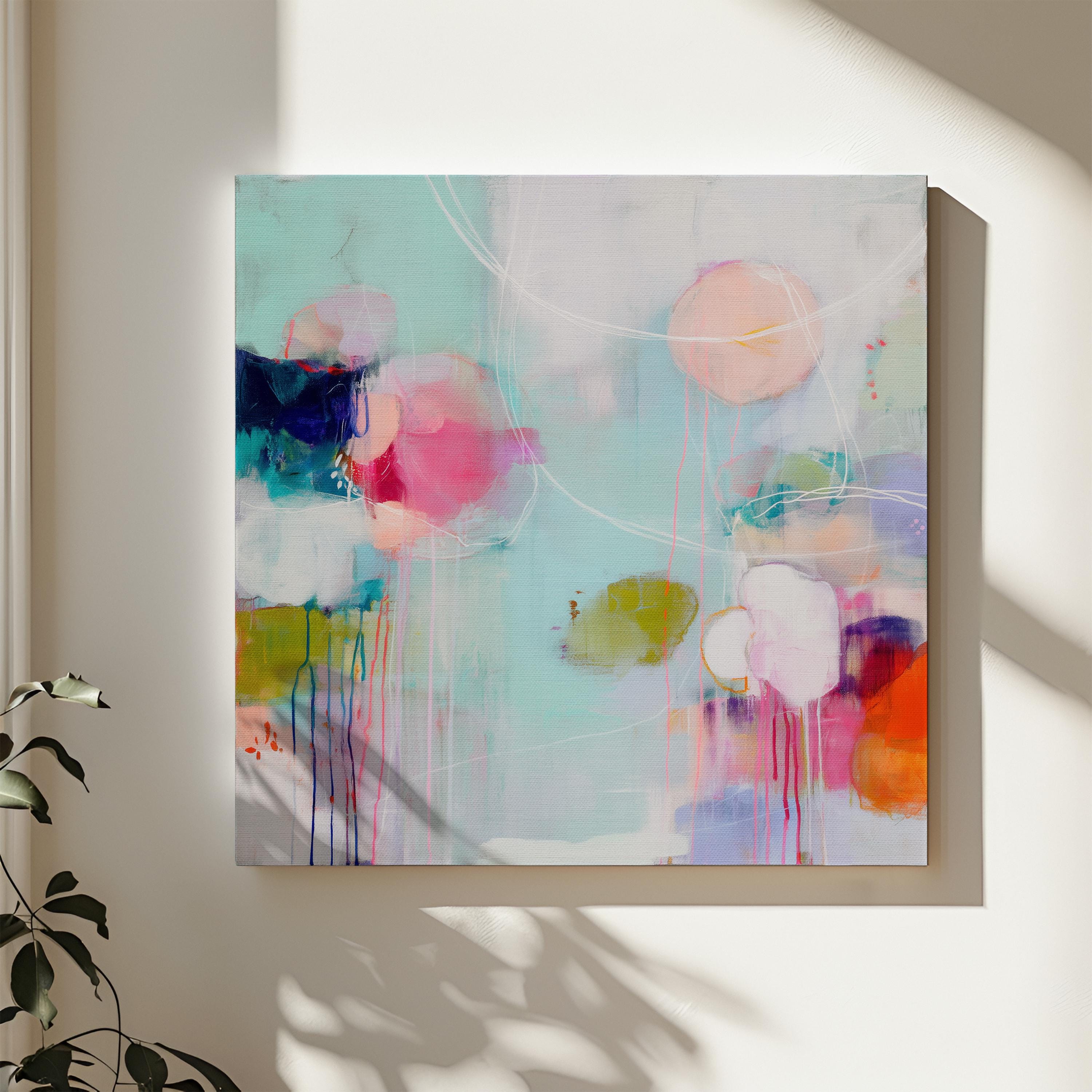 Oversized Canvas Wall Art Colorful Abstract Painting Pink Aqua Orange Modern Decor for Bedroom Living Room Soft Minimalist Bold Style 463 Stretched Canvas Art Large abstract wall decor on stretched canvas, gallery-wrapped and ready to hang. Perfect for colorful wall art in living rooms, office spaces, and design projects. Giclée canvas print with bold brushwork and vibrant modern style for impactful home decor. Muse Studio Decor Art.
