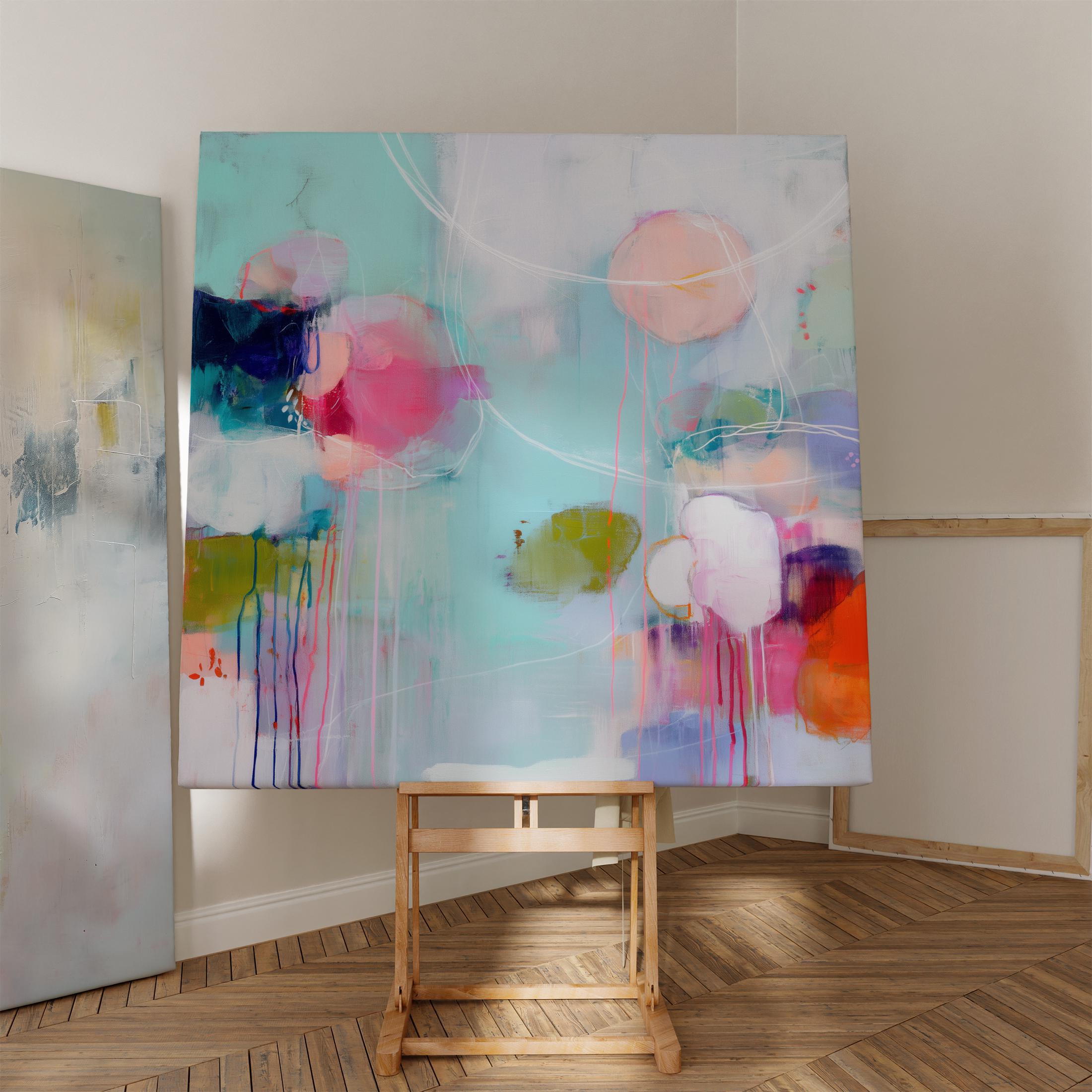 Oversized Canvas Wall Art Colorful Abstract Painting Pink Aqua Orange Modern Decor for Bedroom Living Room Soft Minimalist Bold Style 463 Stretched Canvas Art Large abstract wall decor on stretched canvas, gallery-wrapped and ready to hang. Perfect for colorful wall art in living rooms, office spaces, and design projects. Giclée canvas print with bold brushwork and vibrant modern style for impactful home decor. Muse Studio Decor Art.