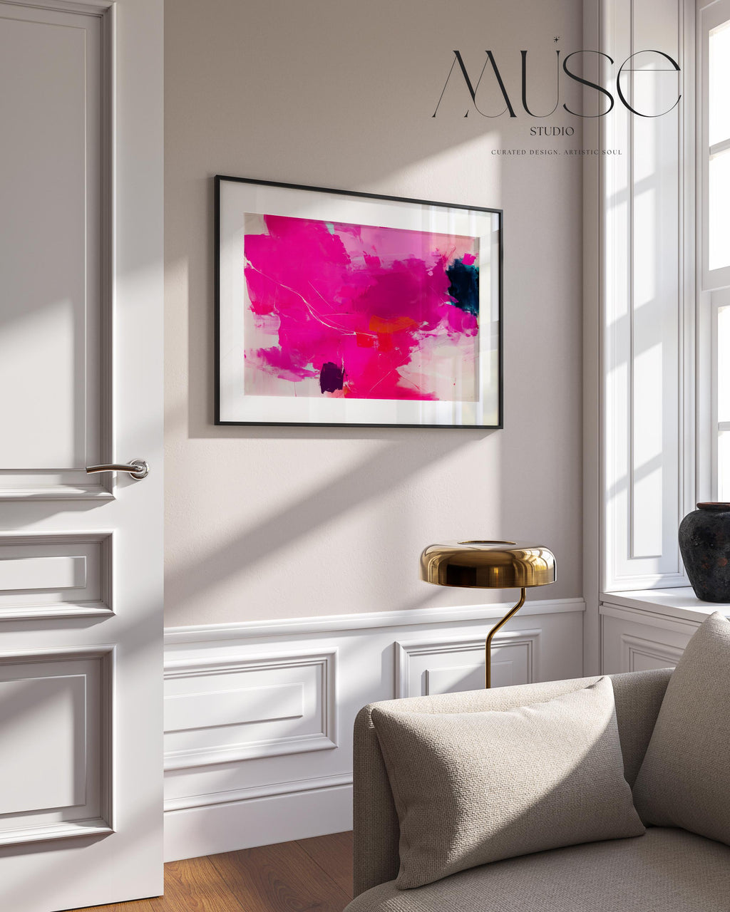 Hot Pink Abstract Poster Print Bold Modern Wall Art with Navy and Orange for Office Living Room or Dorm Dopamine Decor Statement 445 Giclée Rolled Canvas Art Abstract decor art printed as a giclée on rolled canvas, ideal for framing and custom wall decor. Bold and colorful wall art designed for modern interiors, home styling, and office decor. Large statement prints bring vibrant energy to curated spaces. Muse Studio Decor Art.