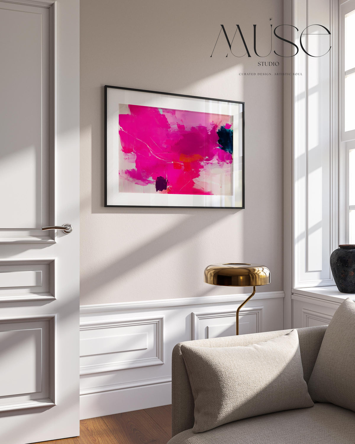 Hot Pink Abstract Poster Print Bold Modern Wall Art with Navy and Orange for Office Living Room or Dorm Dopamine Decor Statement 445 Giclée Rolled Canvas Art Abstract decor art printed as a giclée on rolled canvas, ideal for framing and custom wall decor. Bold and colorful wall art designed for modern interiors, home styling, and office decor. Large statement prints bring vibrant energy to curated spaces. Muse Studio Decor Art.