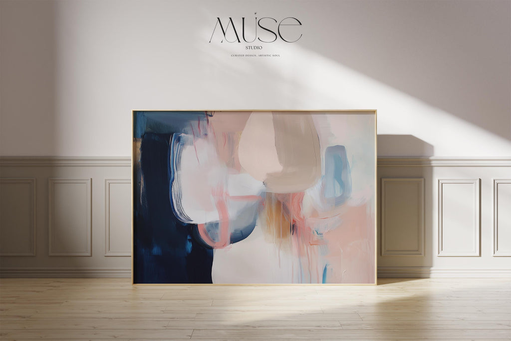 Warm Neutral Abstract Art Print Blush Beige Navy Modern Wall Art for Office or Living Room Soft Contemporary Fine Art Decor 439