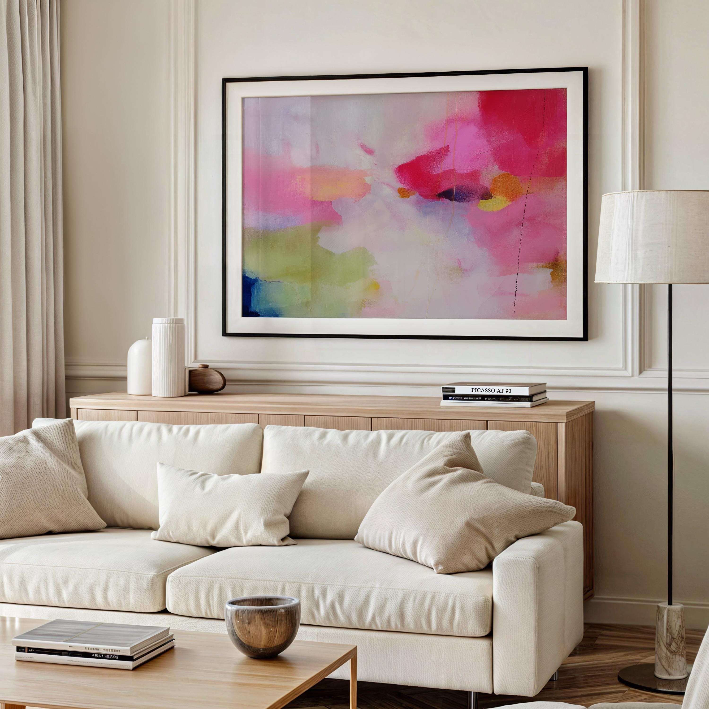 Abstract Art Print Pink Yellow Blue Fine Art Wall Decor for Living Room Office or Bedroom Soft Statement Style Art 441