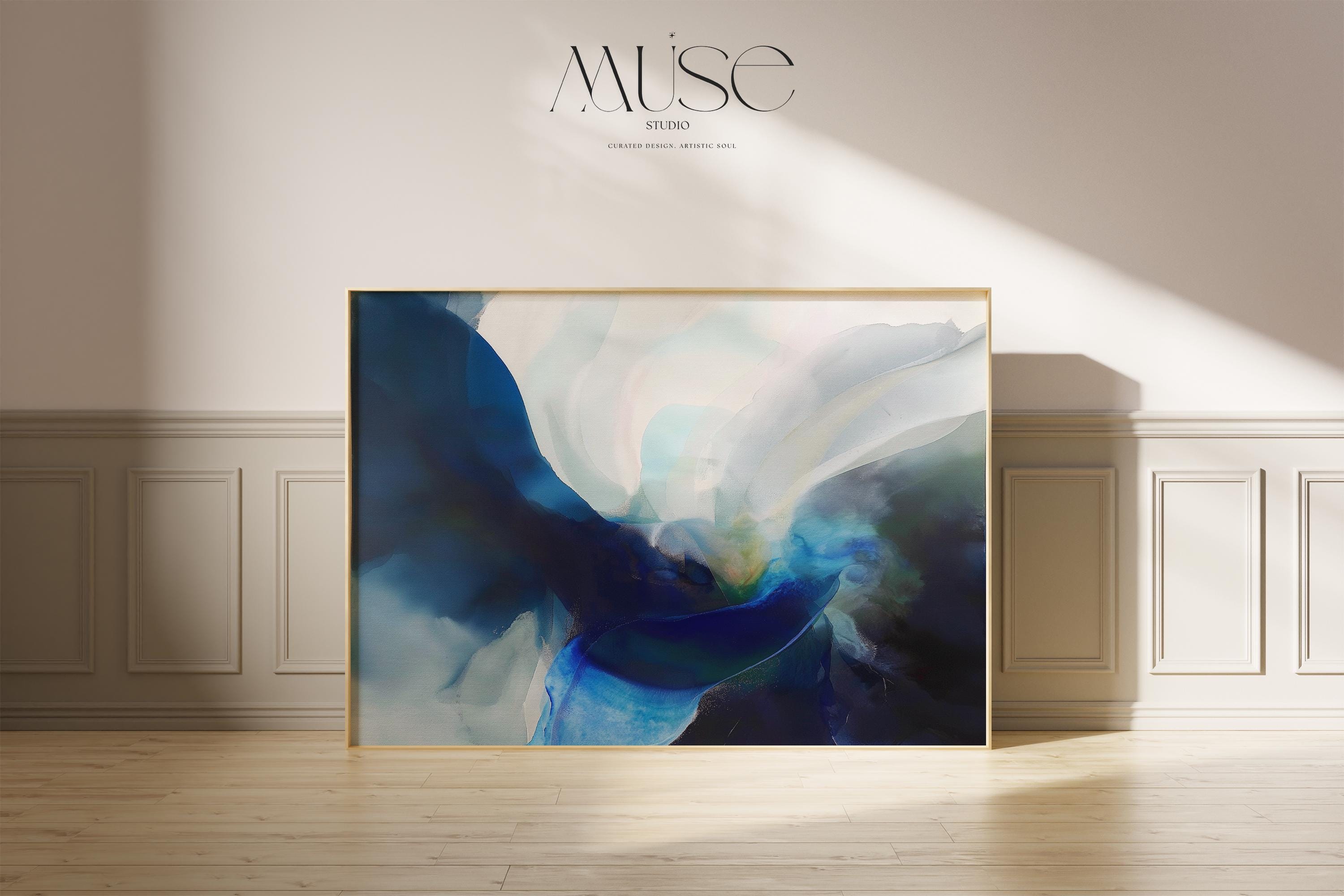 Blue Abstract Art Print Navy and White Modern Wall Art for Office or Living Room Minimalist Statement Giclée Fine Art 371