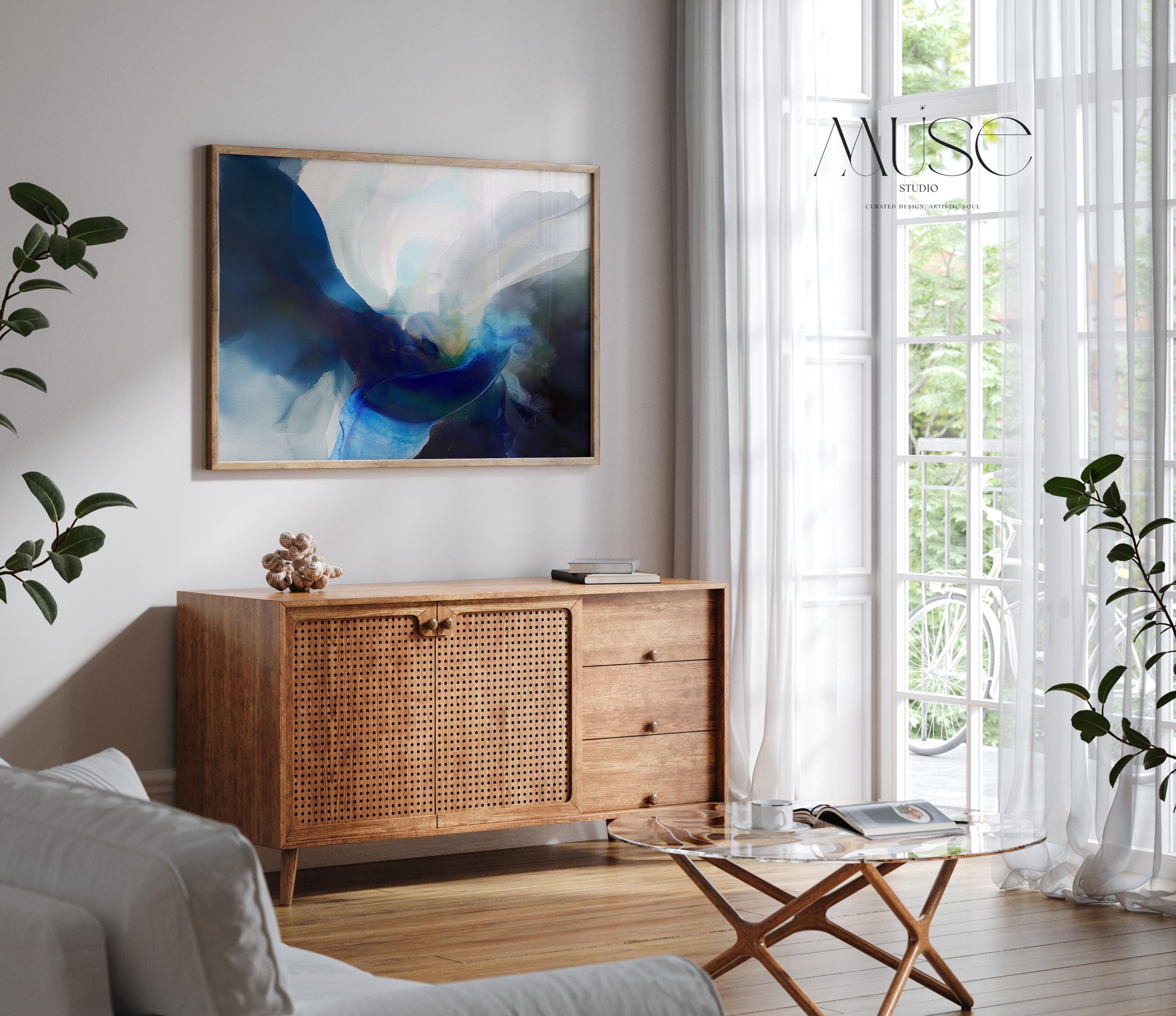 Blue Abstract Art Print Navy and White Modern Wall Art for Office or Living Room Minimalist Statement Giclée Fine Art 371