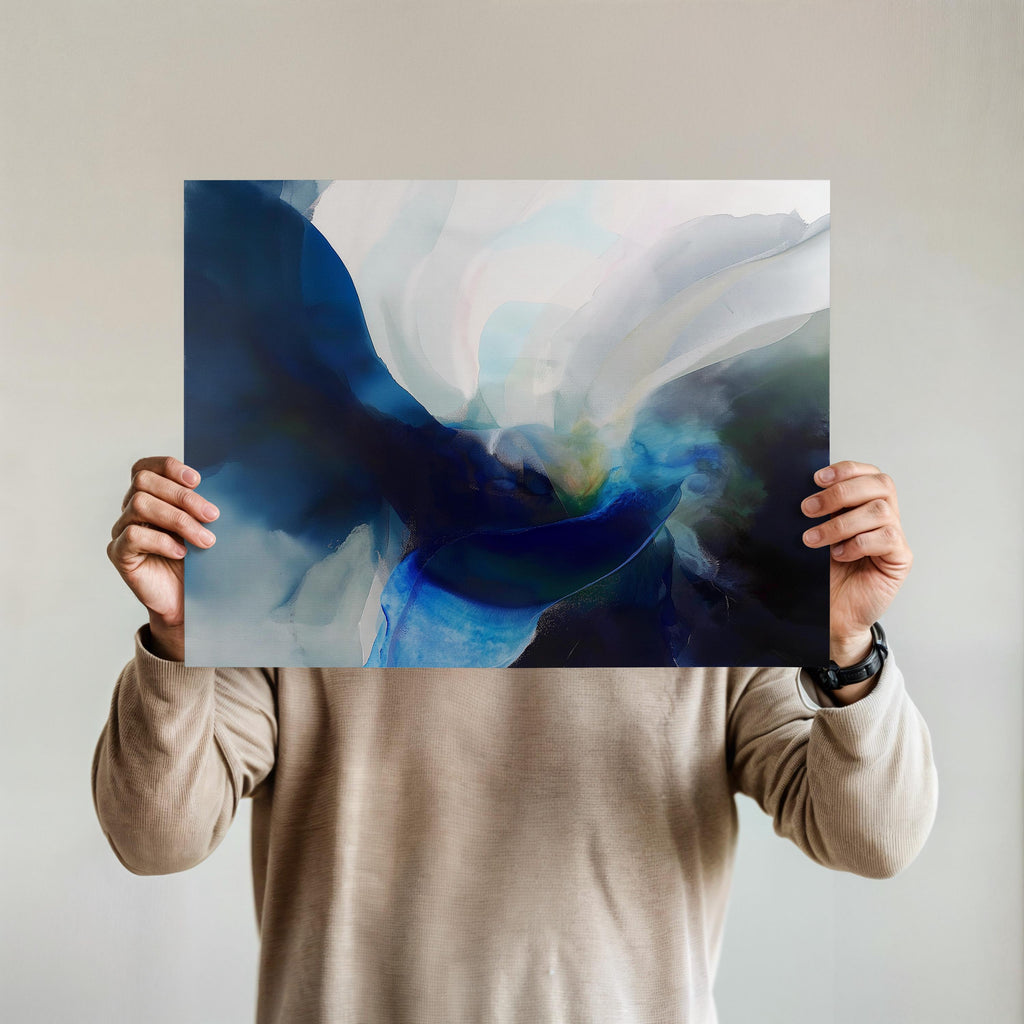 Blue Abstract Art Print Navy and White Modern Wall Art for Office or Living Room Minimalist Statement Giclée Fine Art 371