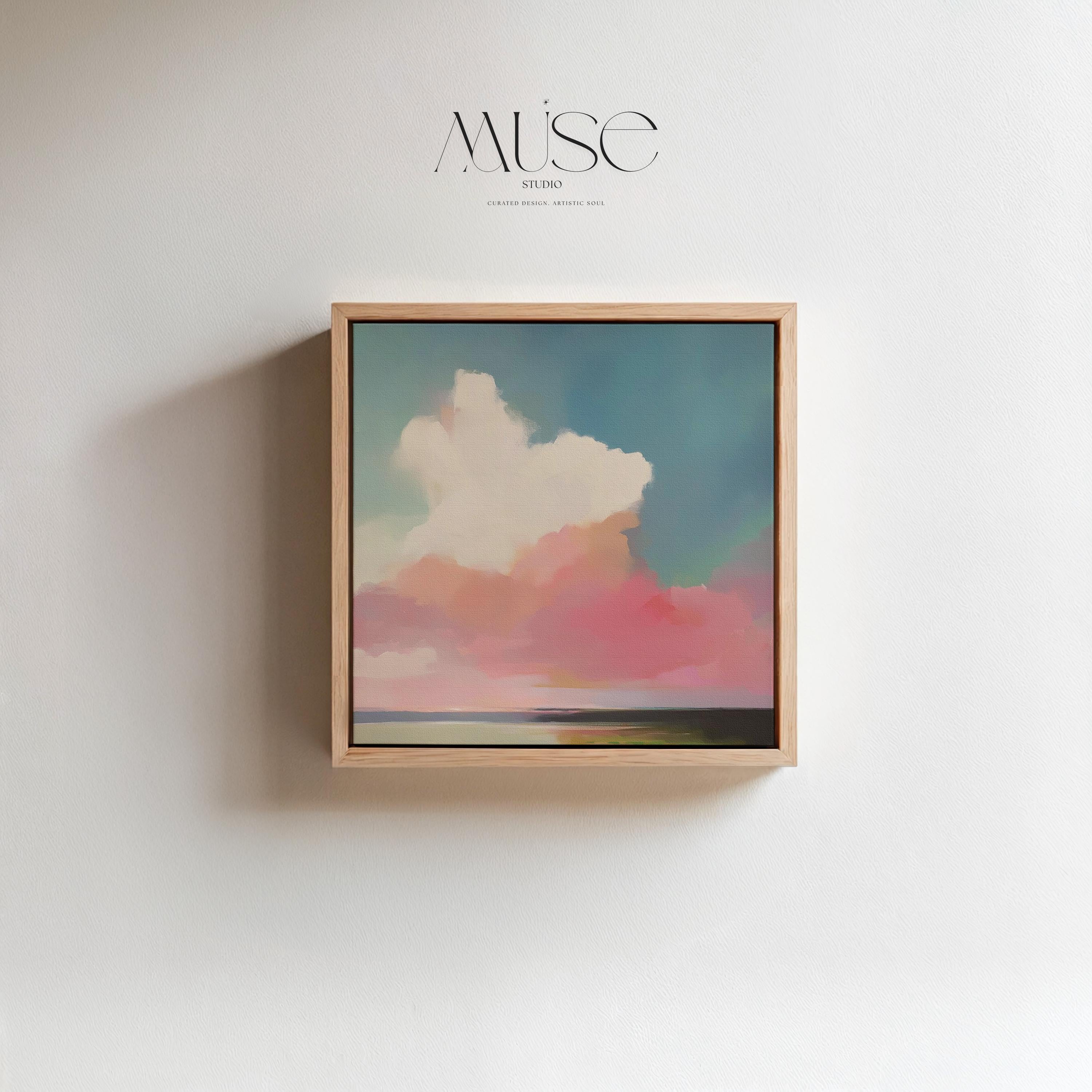 Soft Sky Wall Art Pink Blue Landscape Pastel Framed Canvas Coastal Horizon Art Serene Abstract Decor for Bedroom or Living Room 467