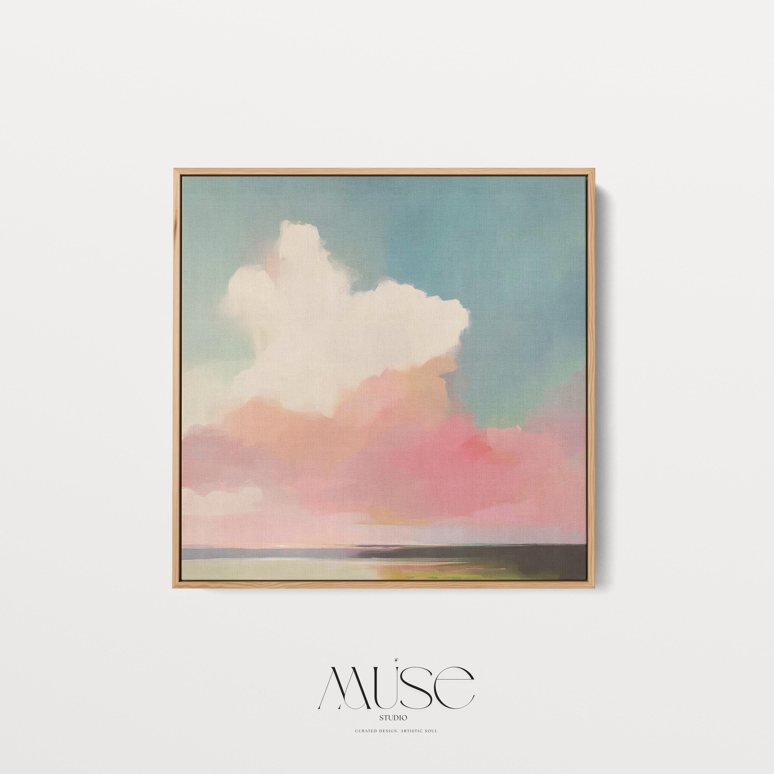 Soft Sky Wall Art Pink Blue Landscape Pastel Framed Canvas Coastal Horizon Art Serene Abstract Decor for Bedroom or Living Room 467