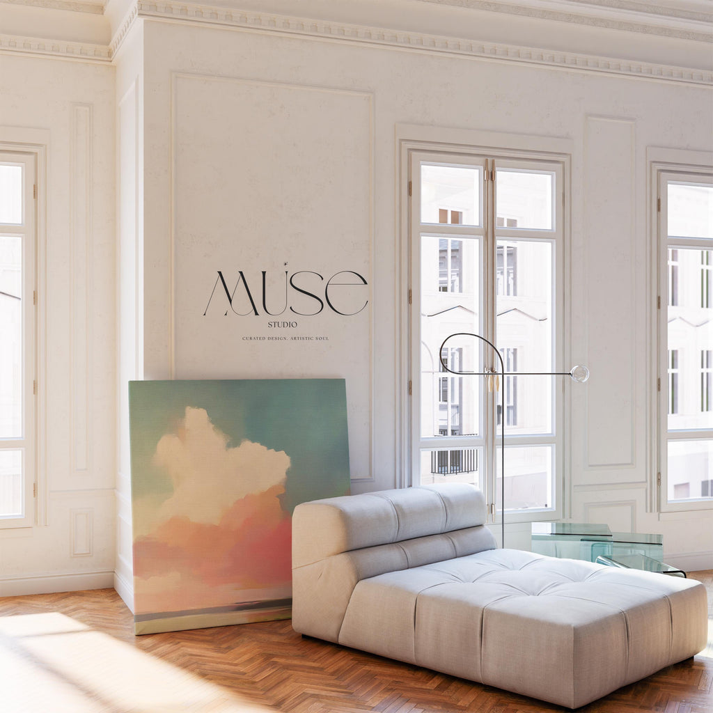Large Canvas Wall Art Pastel Sky Abstract Cloud Painting Soft Pink Blue Landscape for Bedroom Spa or Coastal Room Decor 467