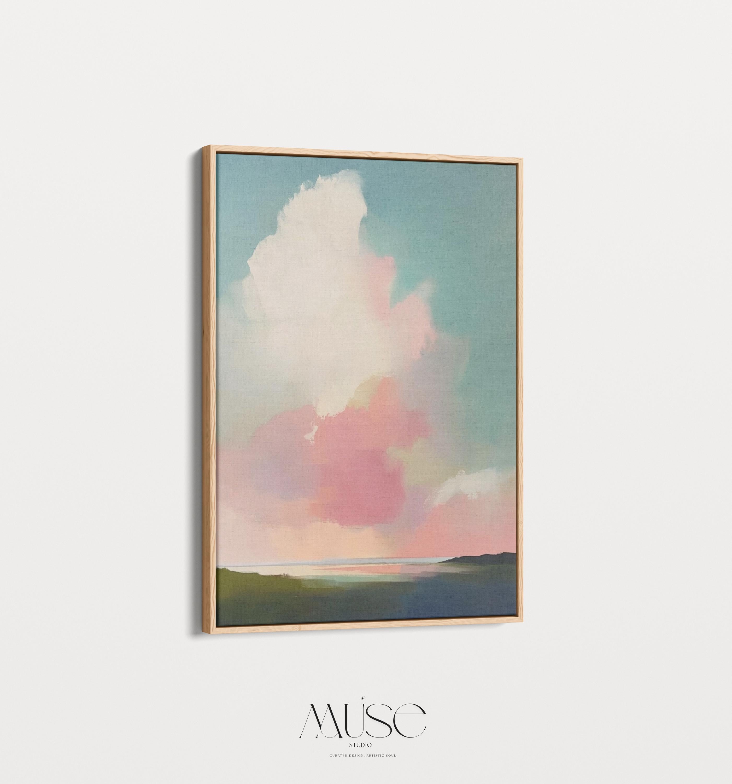 Framed Wall Art Pastel Cloudscape Abstract Pink Blue Painting for Bedroom Living Room Spa Decor Soft Sky Modern Art Print 468