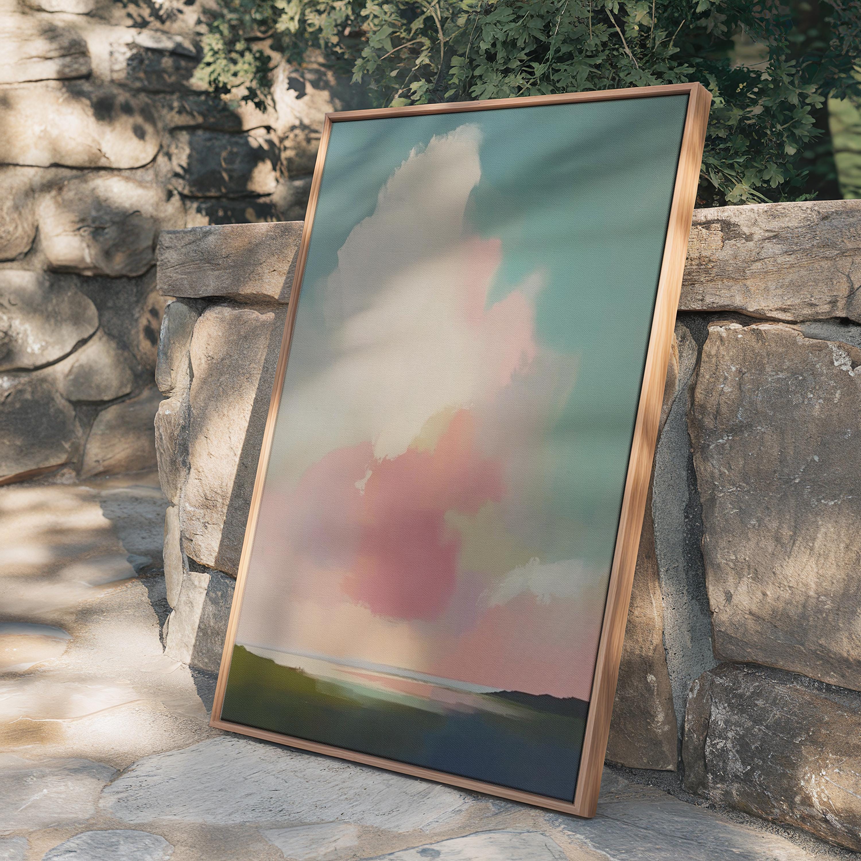 Framed Wall Art Pastel Cloudscape Abstract Pink Blue Painting for Bedroom Living Room Spa Decor Soft Sky Modern Art Print 468